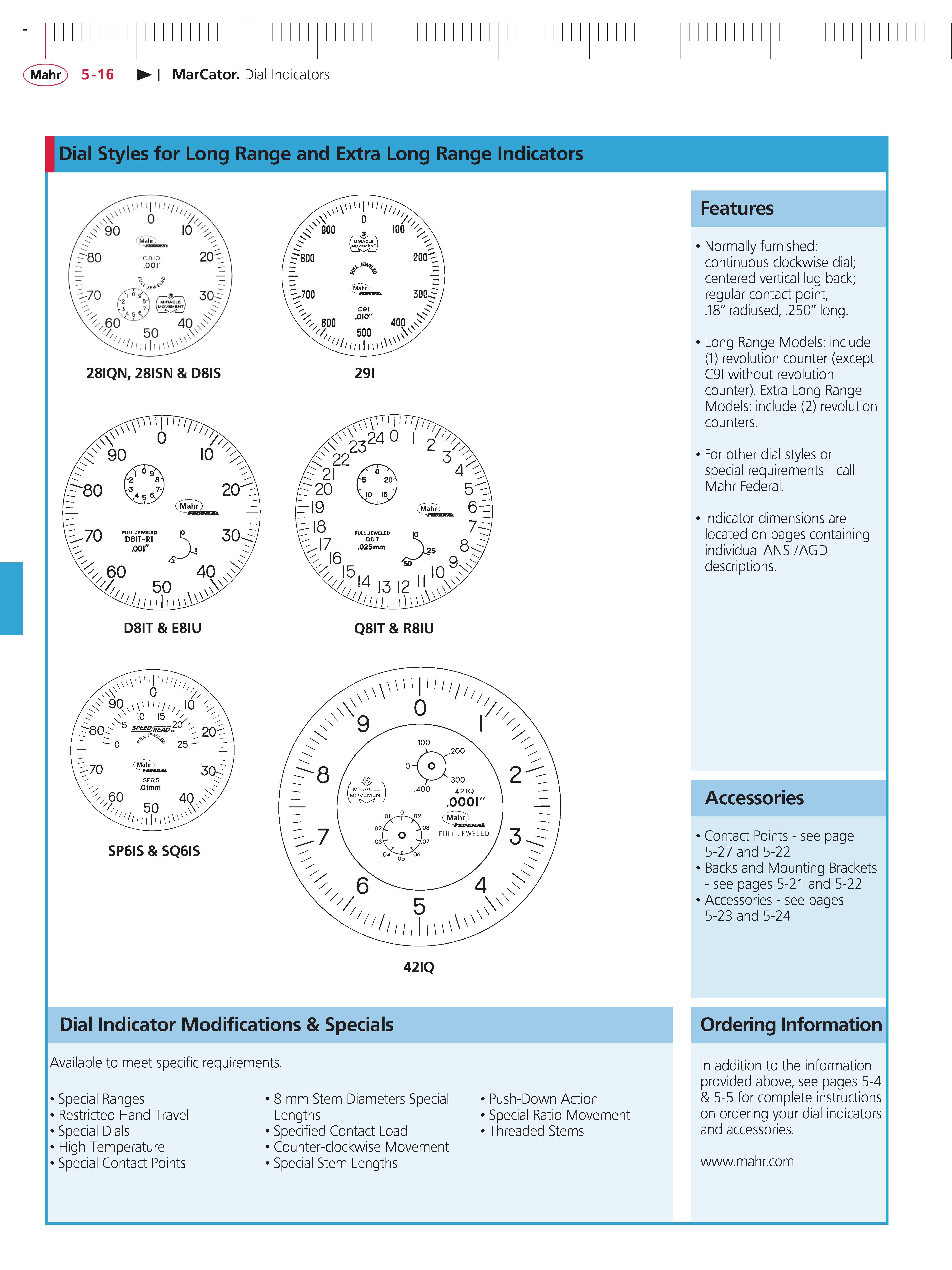 154 Mahr 5-16 MarCator Dial Indicators Dial Styles for Long Range and Extra Long Range Indicators 28IQN 28ISN & D8IS 29I D8IT & E8IU LLh n iU Q8IT Каталог MAHR 2014 Измерительные инструменты приборы и оборудование для линейно-угловых измерений в машиностроении Стр. 5-16 ENG