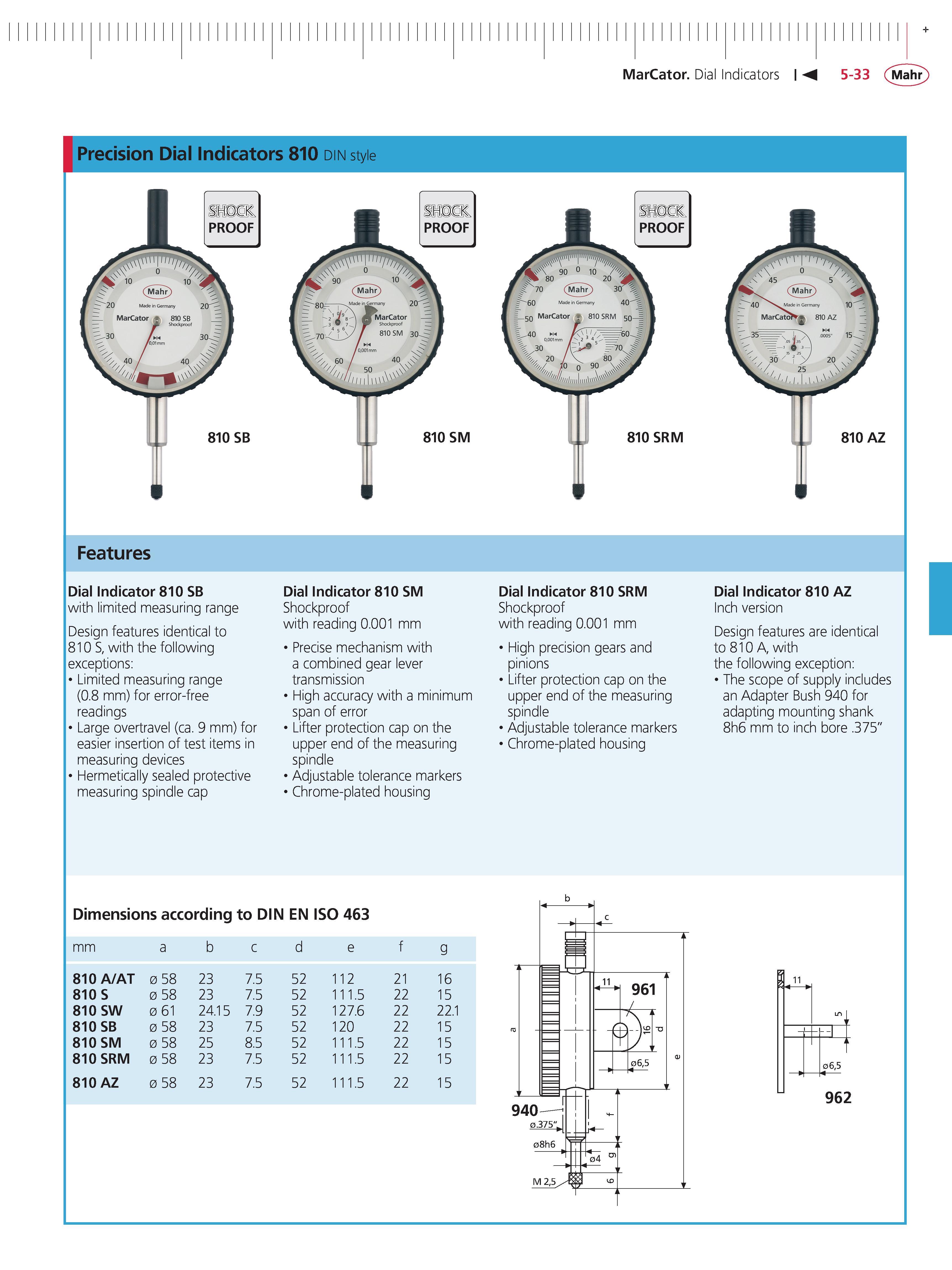 171 MarCator Dial Indicators 5-33 Mahr Precision Dial Indicators 810 din style smm SH m inset PROOF PROOF PROOF 810 SB 810 SM 810 SRM 810 AZ Featur Каталог MAHR 2014 Измерительные инструменты приборы и оборудование для линейно-угловых измерений в машиностроении Стр. 5-33 ENG