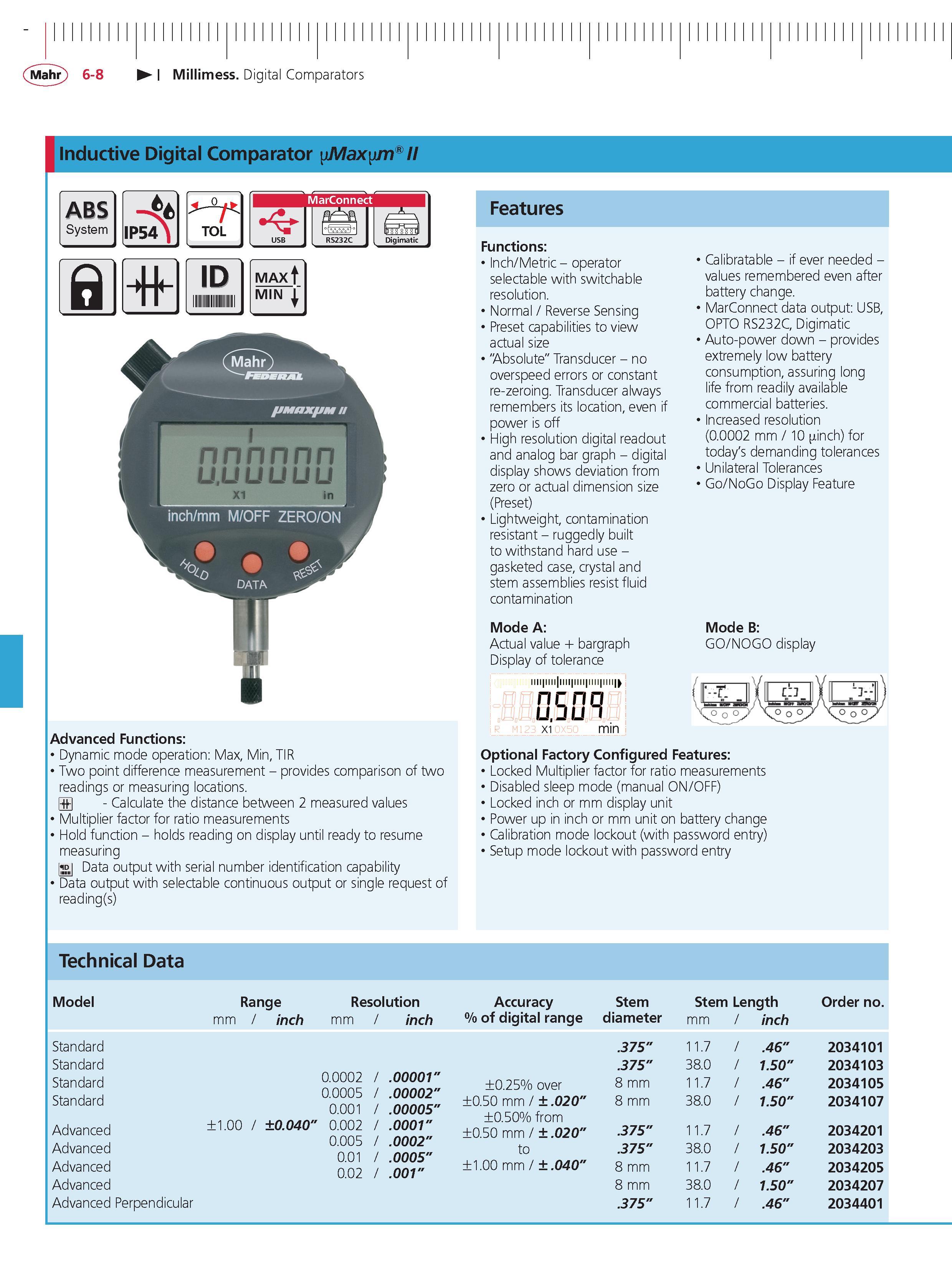 206 Mahr 6-8 Millimess Digital Comparators Inductive Digital Comparator yMaxym II ABS System TOL MarConnect Digimatic Advanced Functions Dynamic mo Каталог MAHR 2014 Измерительные инструменты приборы и оборудование для линейно-угловых измерений в машиностроении Стр. 6-8 ENG
