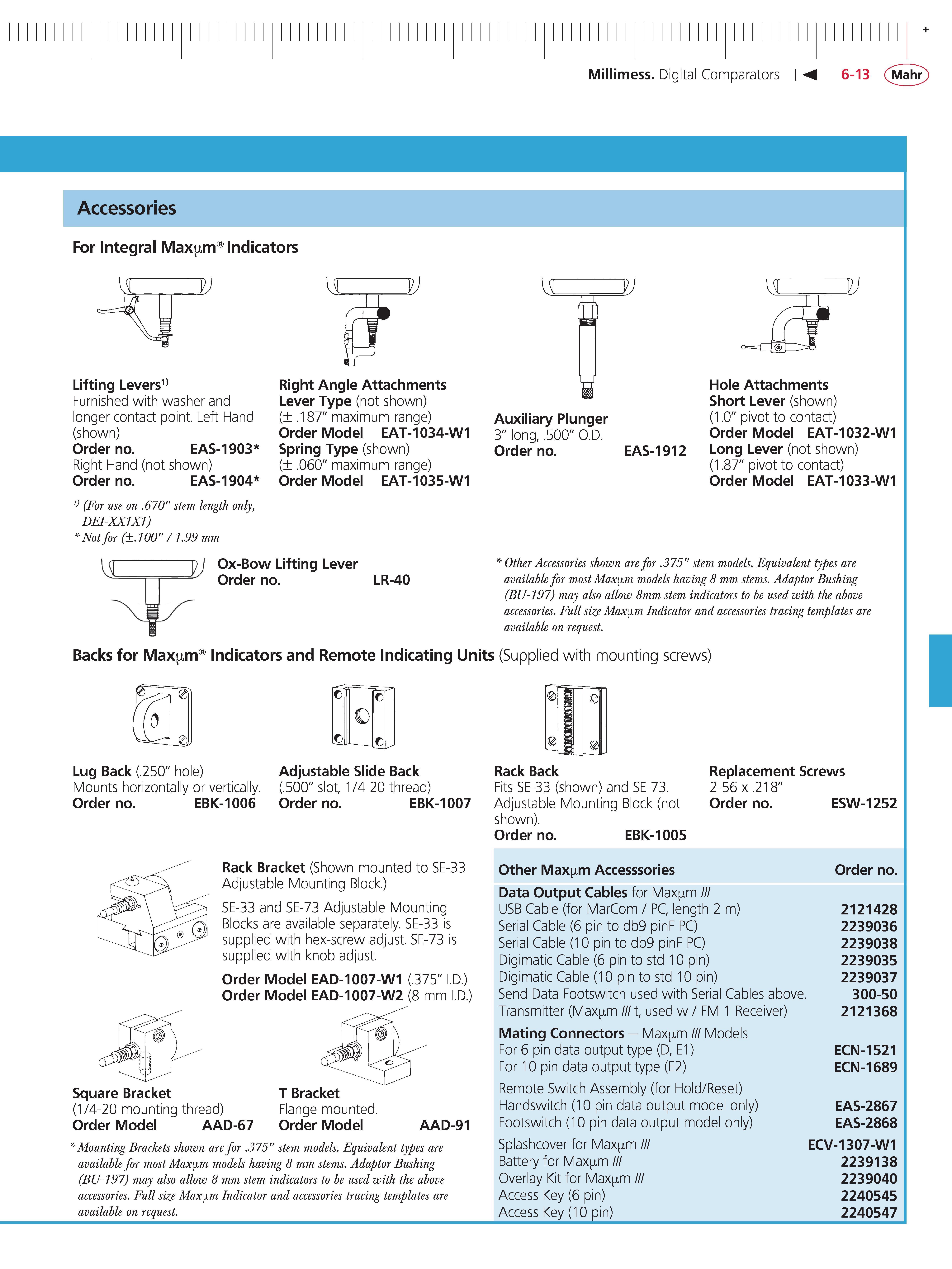 211 Millimess Digital Comparators M 6-13 Mahr Accessories For Integral Max m Indicators Lifting Levers1) Furnished with washer and longer contact p Каталог MAHR 2014 Измерительные инструменты приборы и оборудование для линейно-угловых измерений в машиностроении Стр. 6-13 ENG