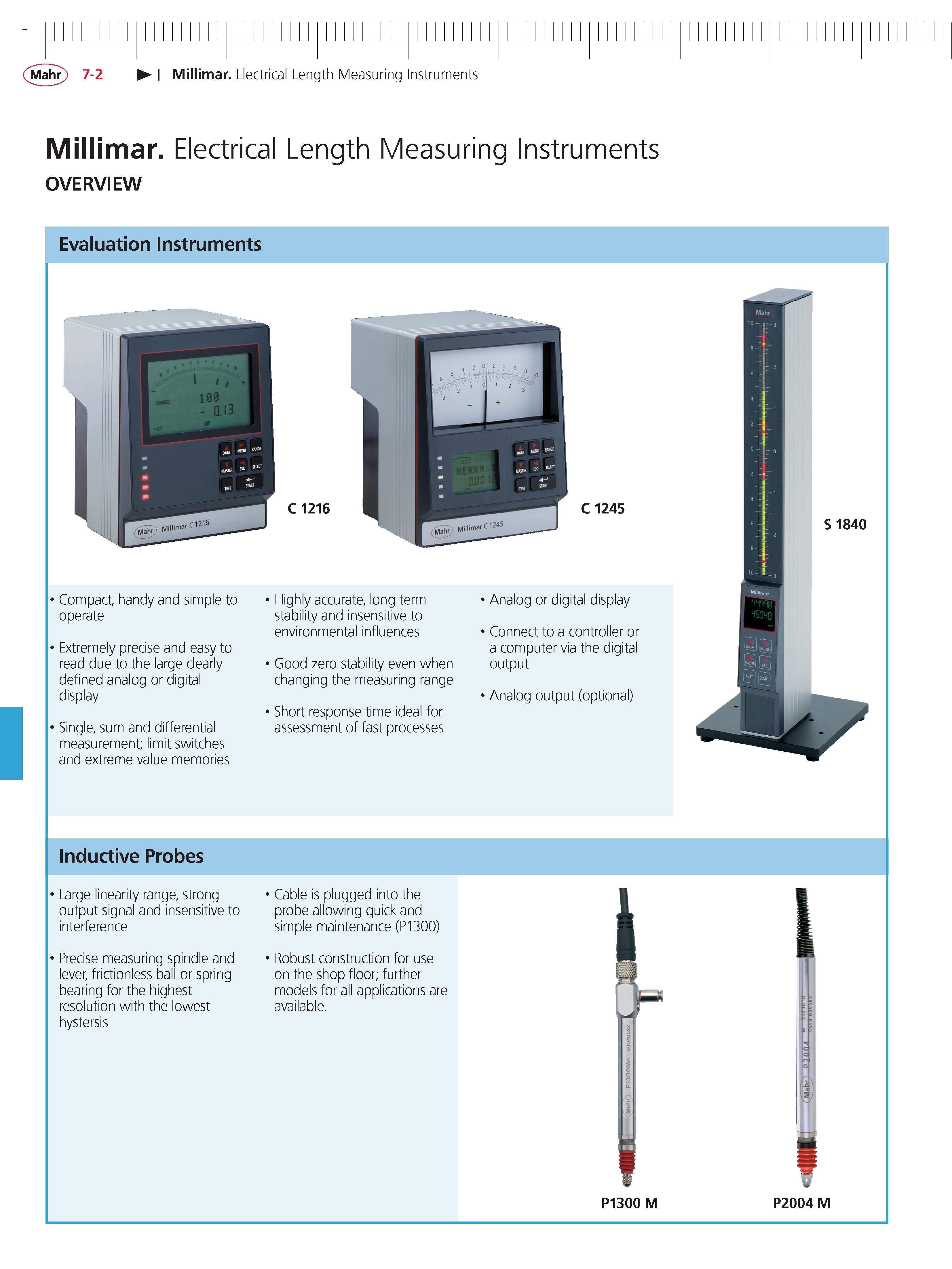 222 Mahr 7-2 Millimar Electrical Length Measuring Instruments Millimar Electrical Length Measuring Instruments OVERVIEW Evaluation Instruments Comp Каталог MAHR 2014 Измерительные инструменты приборы и оборудование для линейно-угловых измерений в машиностроении Стр. 7-2 ENG