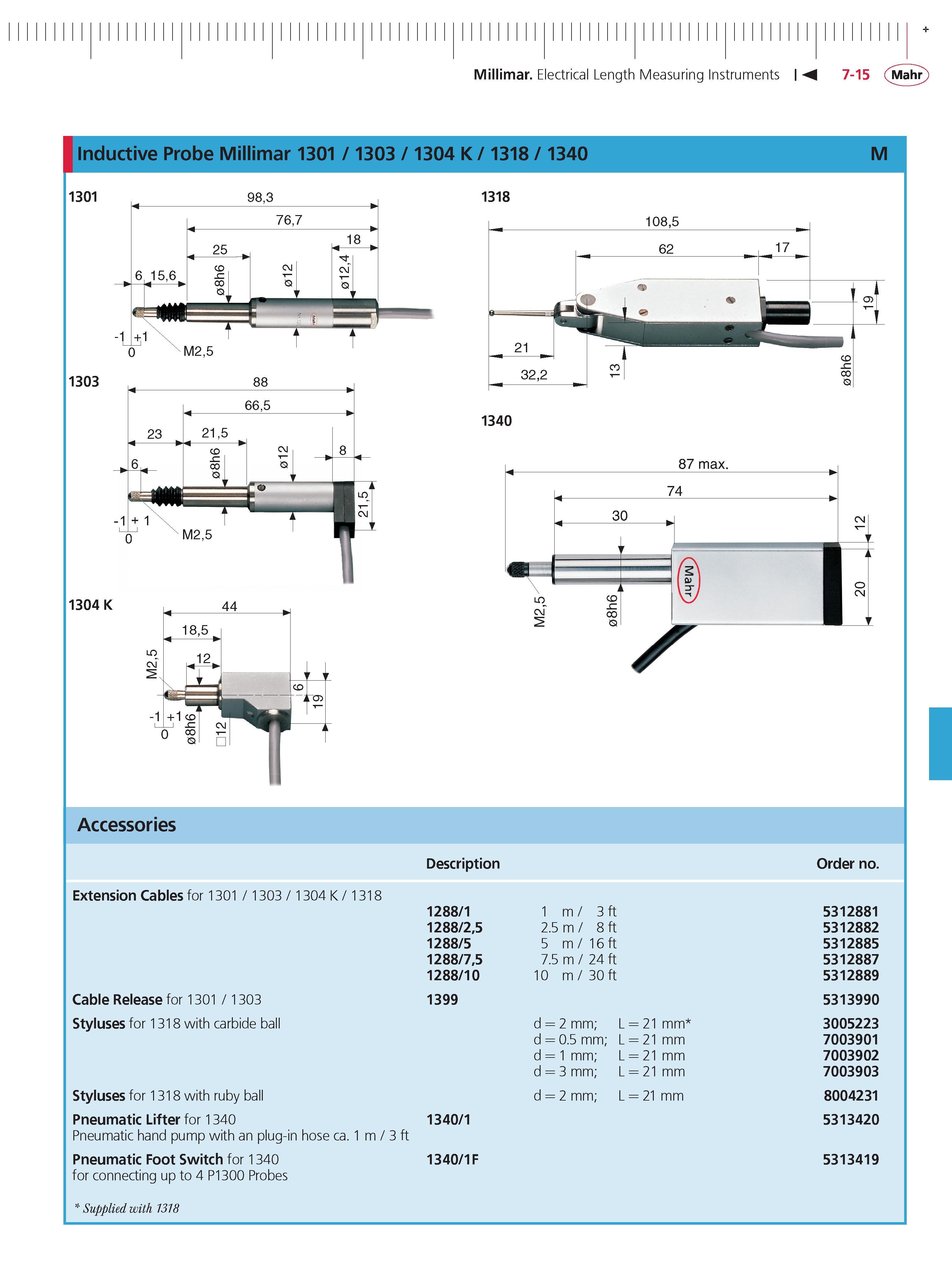 235 Millimar Electrical Length Measuring Instruments 7-15 Mahr + Inductive Probe Millimar 1301 1303 1304 K 1318 1340 M 1318 1085 62 17 21 322 1340 Каталог MAHR 2014 Измерительные инструменты приборы и оборудование для линейно-угловых измерений в машиностроении Стр. 7-15 ENG