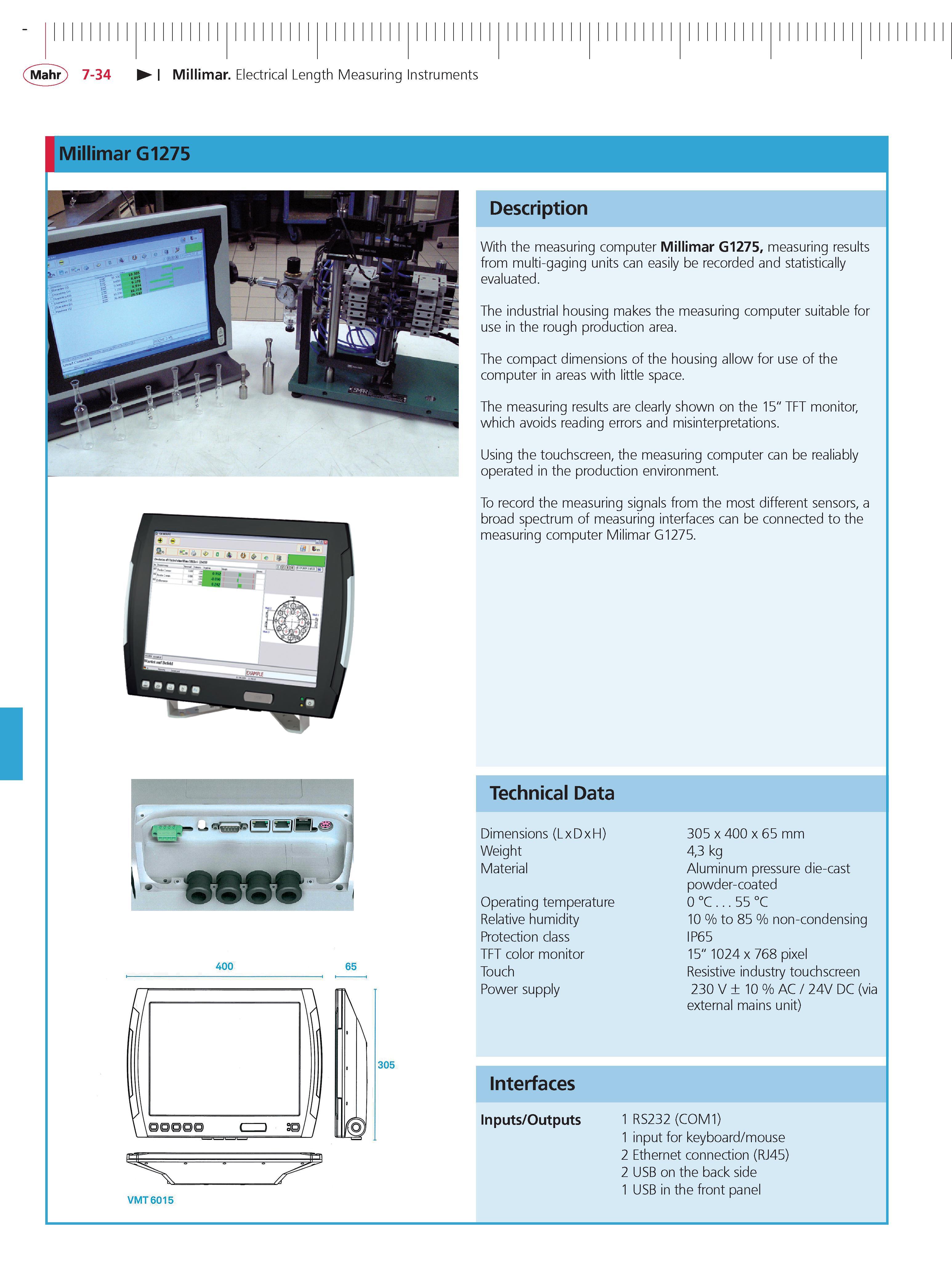 254 Mahr 7-34 Millimar Electrical Length Measuring Instruments Description With the measuring computer Millimar G1275 measuring results from multi- Каталог MAHR 2014 Измерительные инструменты приборы и оборудование для линейно-угловых измерений в машиностроении Стр. 7-34 ENG