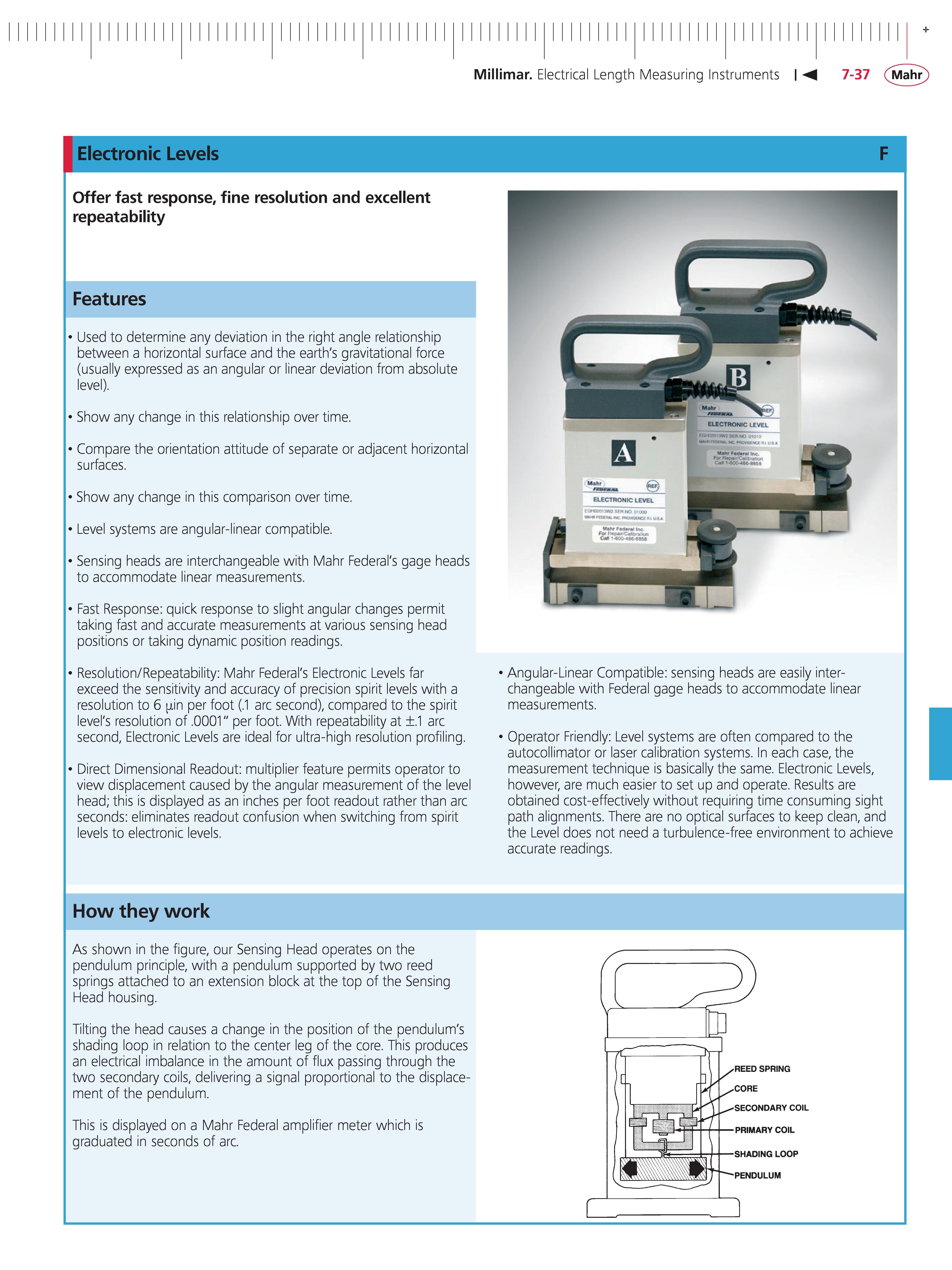 257 Millimar Electrical Length Measuring Instruments M 7-37 Mahr Electronic Levels Offer fast response fine resolution and excellent repeatability Каталог MAHR 2014 Измерительные инструменты приборы и оборудование для линейно-угловых измерений в машиностроении Стр. 7-37 ENG