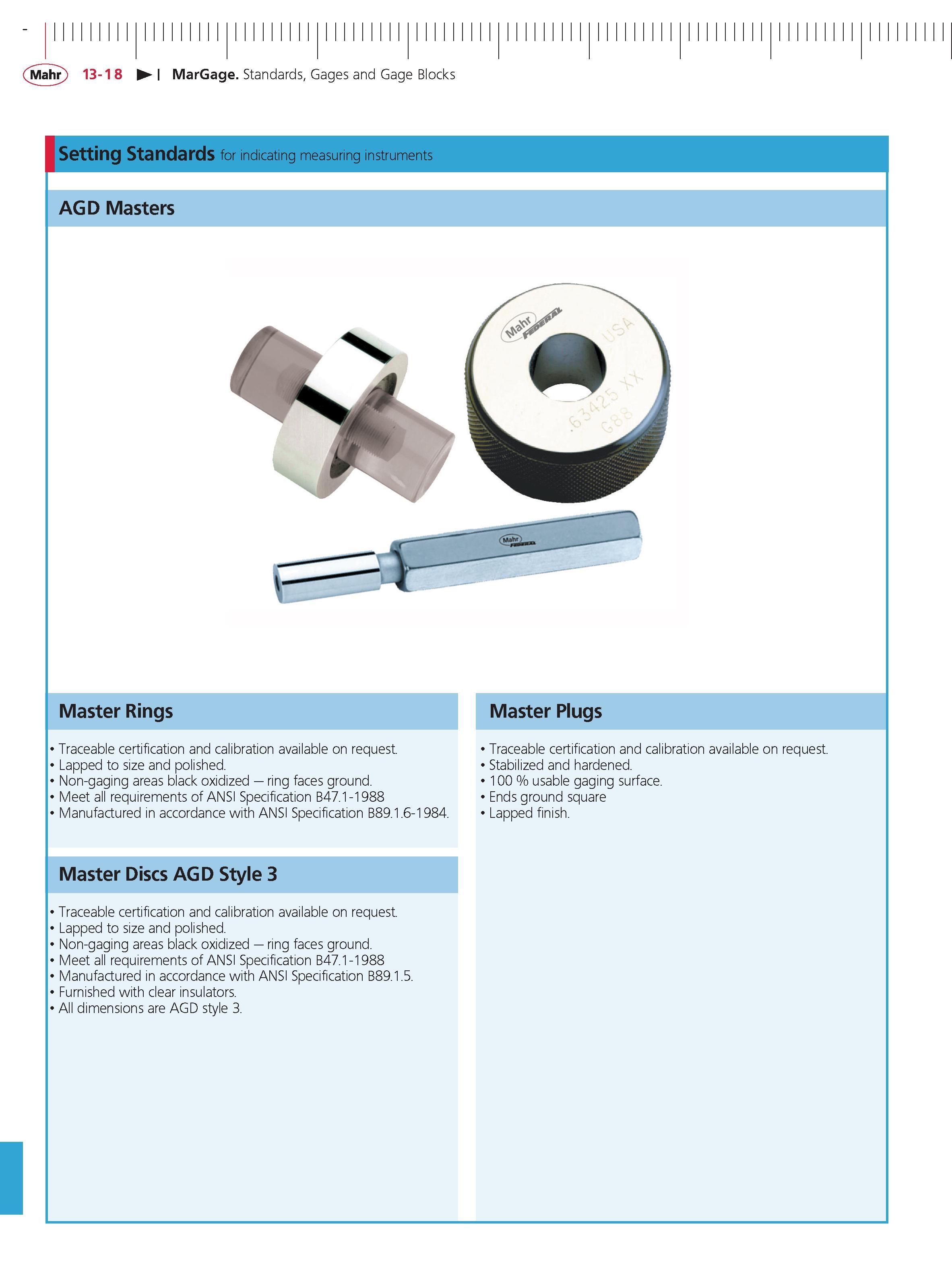 444 Mahr 13-18 MarGage Standards Gages and Gage Blocks Setting standards for indicating measuring instruments AGD Masters Master Rings Master Plugs Каталог MAHR 2014 Измерительные инструменты приборы и оборудование для линейно-угловых измерений в машиностроении Стр. 13-18 ENG