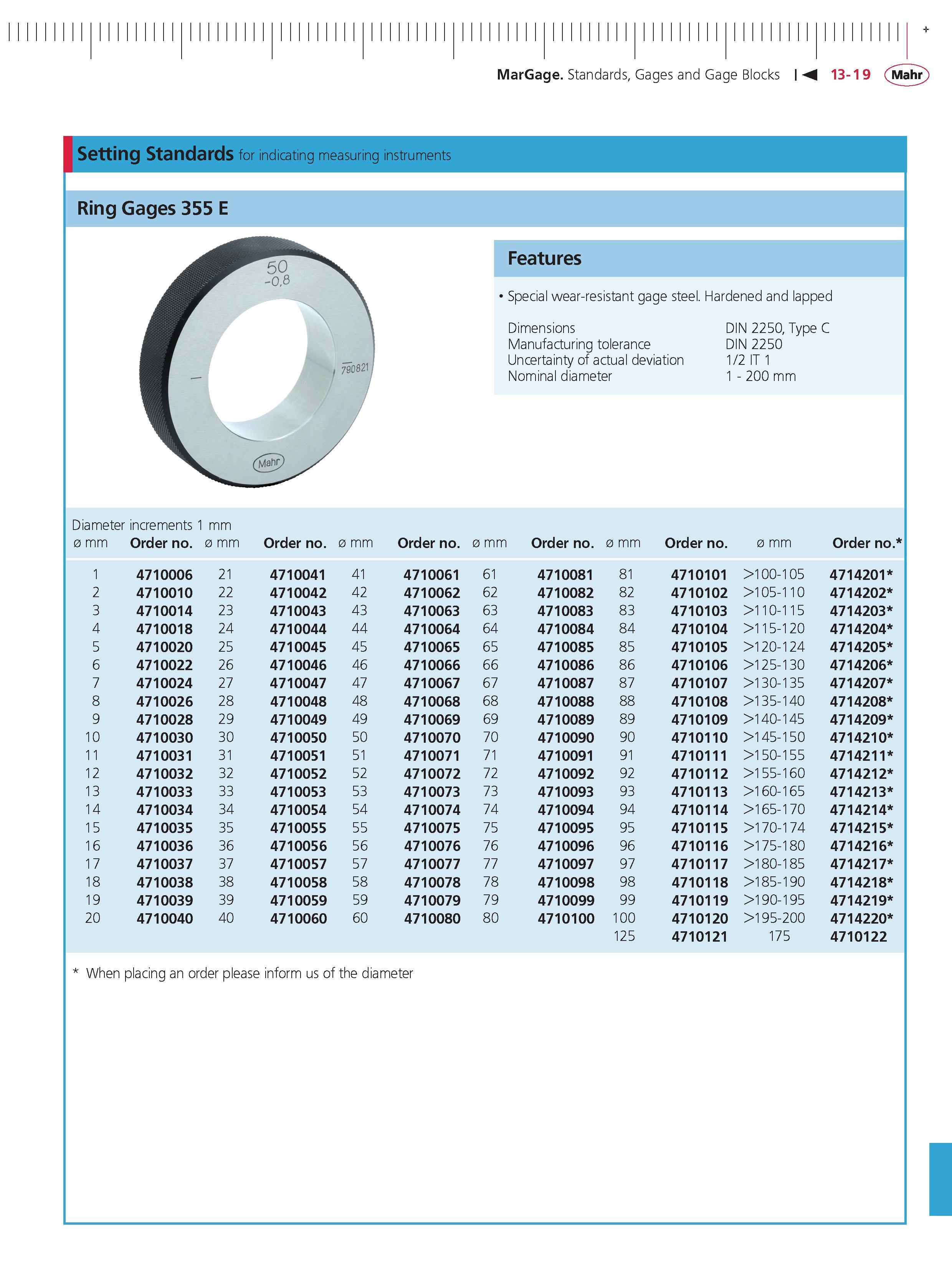 445 MarGage Standards Gages and Gage Blocks M 13-19 Mahr Setting standards for indicating measuring instruments Ring Gages 355 E Features Special w Каталог MAHR 2014 Измерительные инструменты приборы и оборудование для линейно-угловых измерений в машиностроении Стр. 13-19 ENG