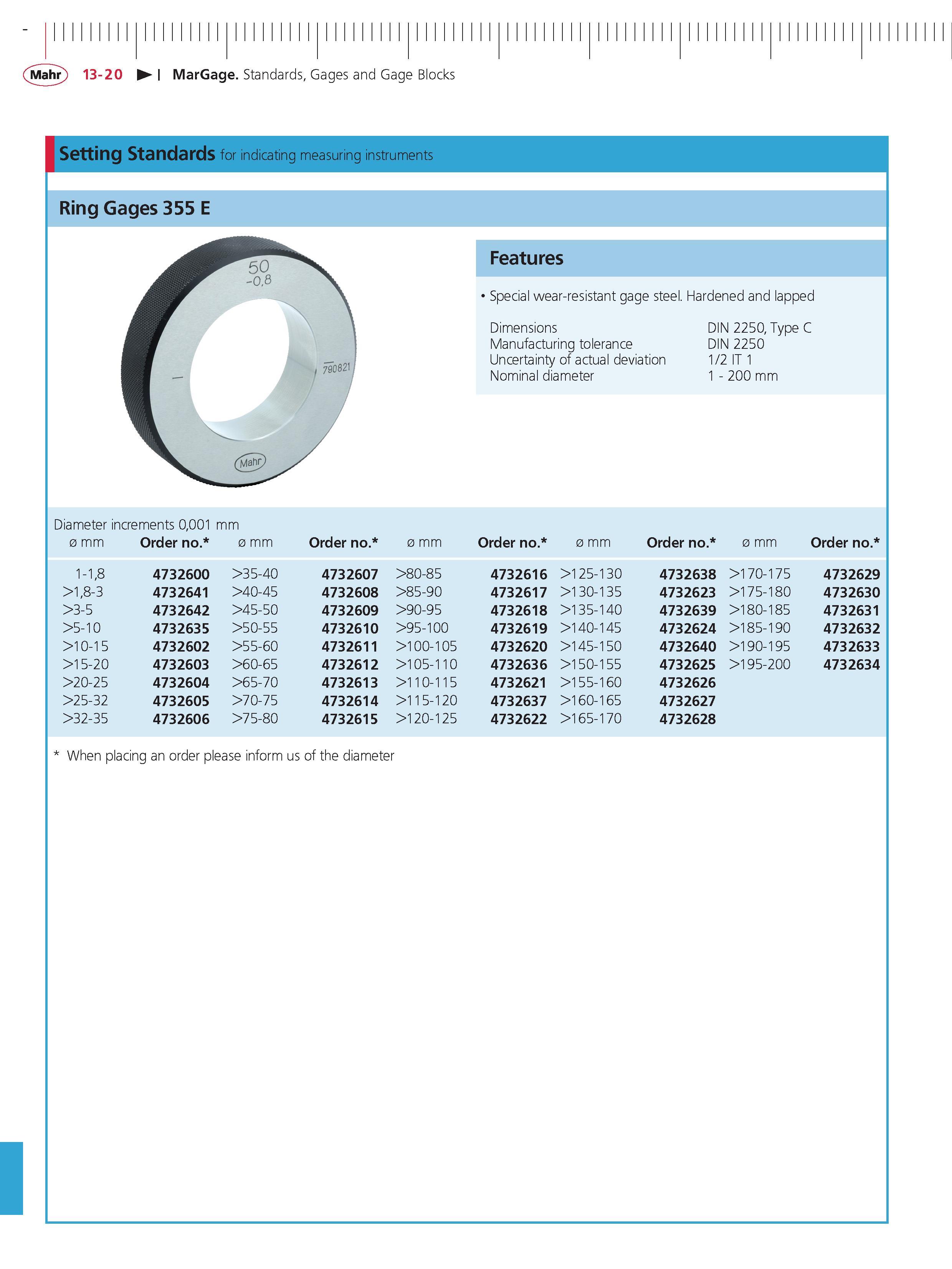 446 Mahr 13-20 MarGage Standards Gages and Gage Blocks Setting standards for indicating measuring instruments Ring Gages 355 E Features Special wea Каталог MAHR 2014 Измерительные инструменты приборы и оборудование для линейно-угловых измерений в машиностроении Стр. 13-20 ENG