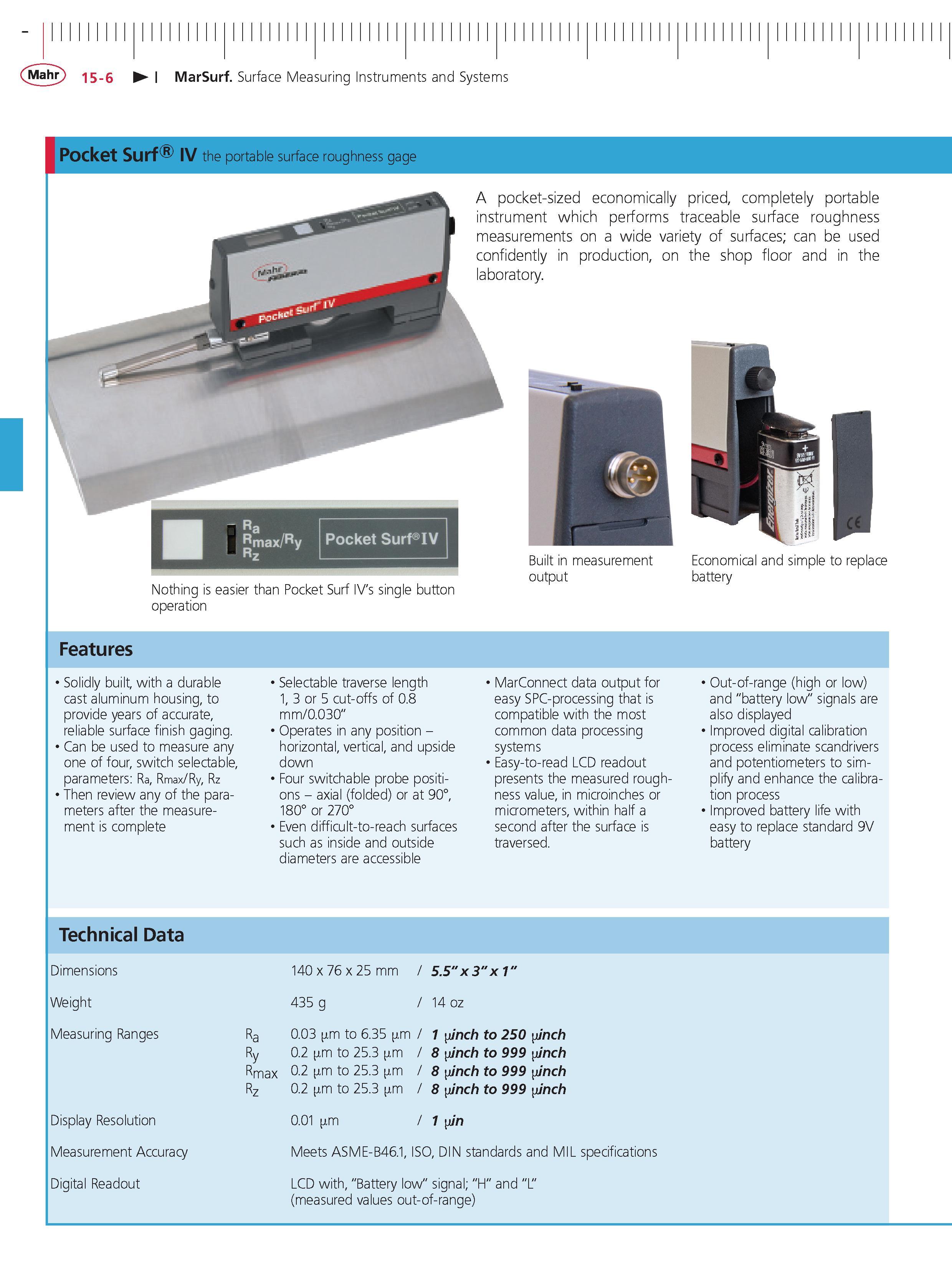 467 Mahr 15-6 MarSurf Surface Measuring Instruments and Systems Pocket Surf IV the portable surface roughness gage max Ry Pocket Surf IV Nothing is Каталог MAHR 2014 Измерительные инструменты приборы и оборудование для линейно-угловых измерений в машиностроении Стр. 15-6 ENG