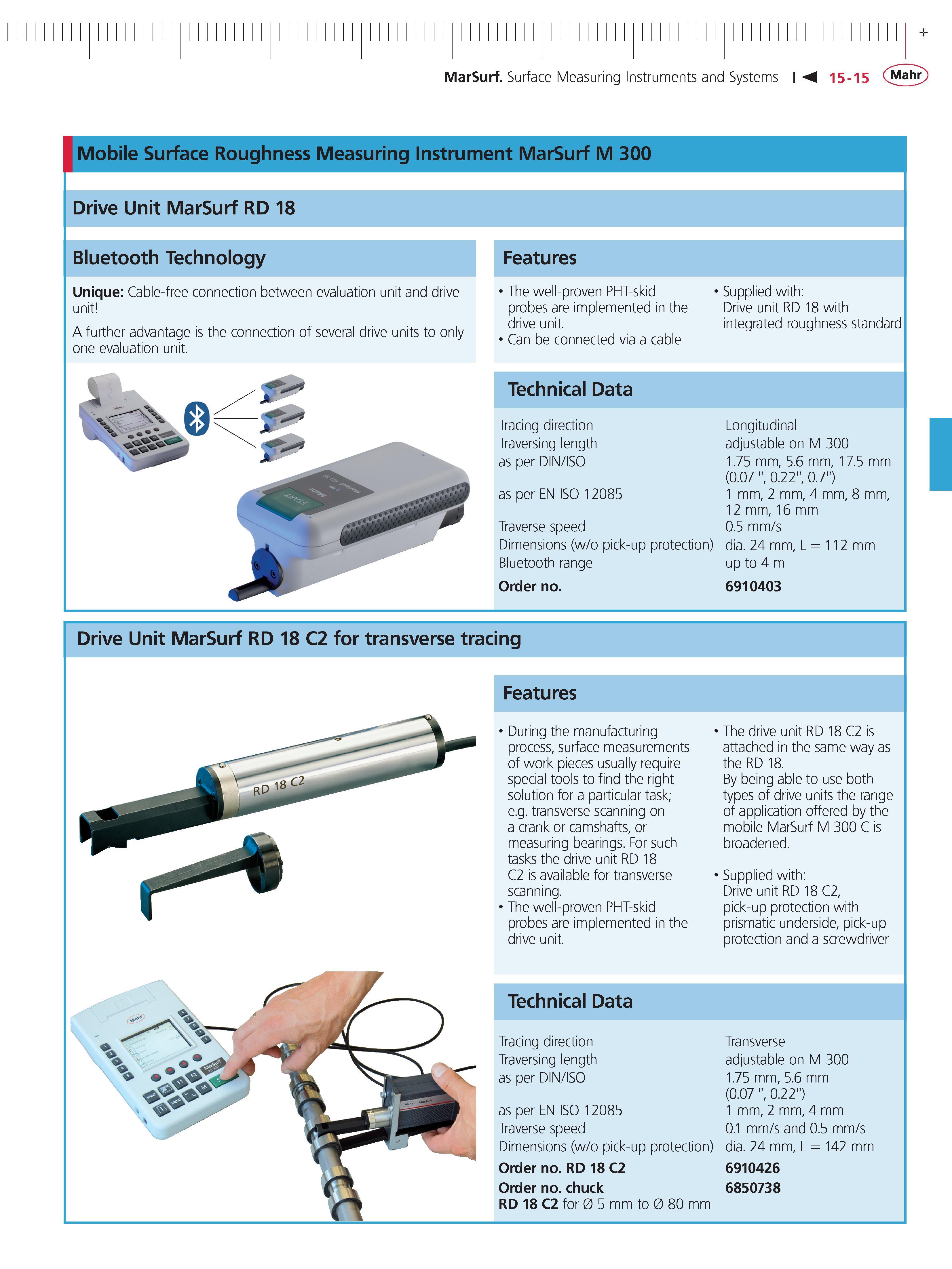 476 MarSurf Surface Measuring Instruments and Systems M 15-15 (jy hr) Mobile Surface Roughness Measuring Instrument MarSurf M 300 Drive Unit MarSur Каталог MAHR 2014 Измерительные инструменты приборы и оборудование для линейно-угловых измерений в машиностроении Стр. 15-15 ENG