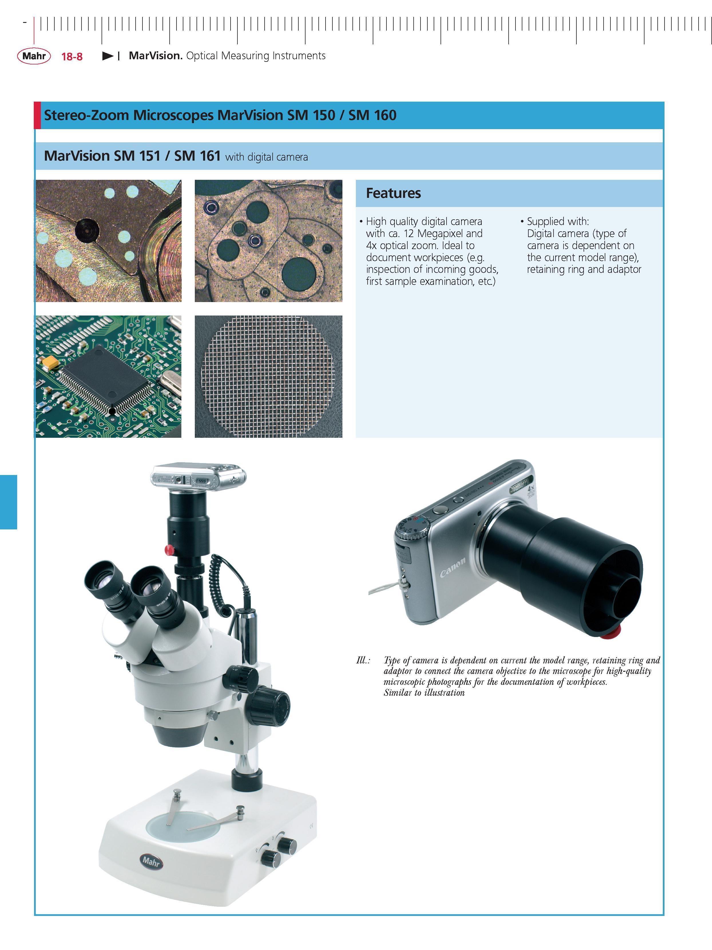 549 Mahr 18-8 MarVision Optical Measuring Instruments Stereo-Zoom Microscopes MarVision SM 150 SM 160 MarVision SM 151 SM 161 with digital camera F Каталог MAHR 2014 Измерительные инструменты приборы и оборудование для линейно-угловых измерений в машиностроении Стр. 18-8 ENG
