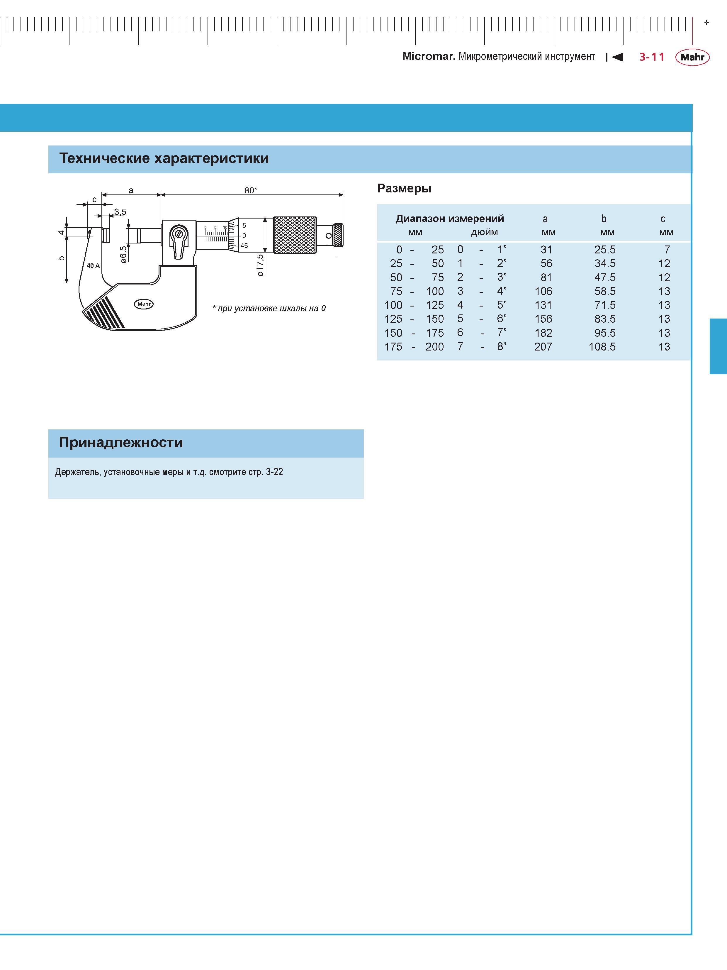 85 b „4, Micromar Микрометрический инструмент 3-11 (Mahr + 80* 0 5 10 5 шшш 111111111111 = МИШИН = 45 ШШШЙ Размеры * при установке шкалы на 0 Диапаз Каталог MAHR 2016 Измерительный инструмент и контрольно-измерительное обрудование для машиностроительных предприятий Микрометры Индикаторы Штангенциркули Микроскопы Стр. 3-11