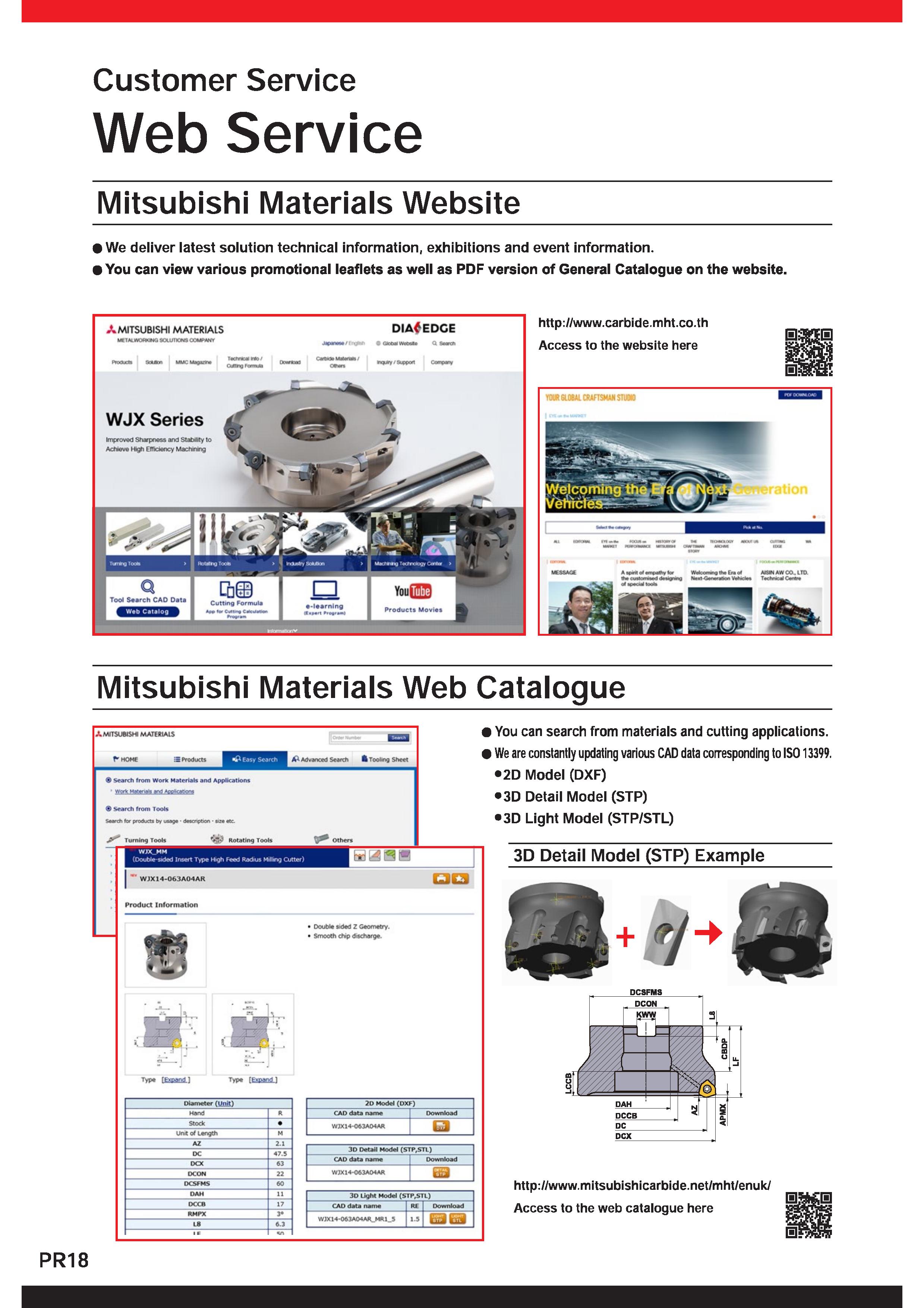 20 Customer Service Web Service Mitsubishi Materials Website We deliver latest solution technical information, exhibitions and event information You Каталог MITSUBISHI 2020 Режущий инструмент для станков по металлу Фрезы концевые монолитные из твердого сплава и сборные со сменными режущими пластинами Резцы Сверла Стр. PR18