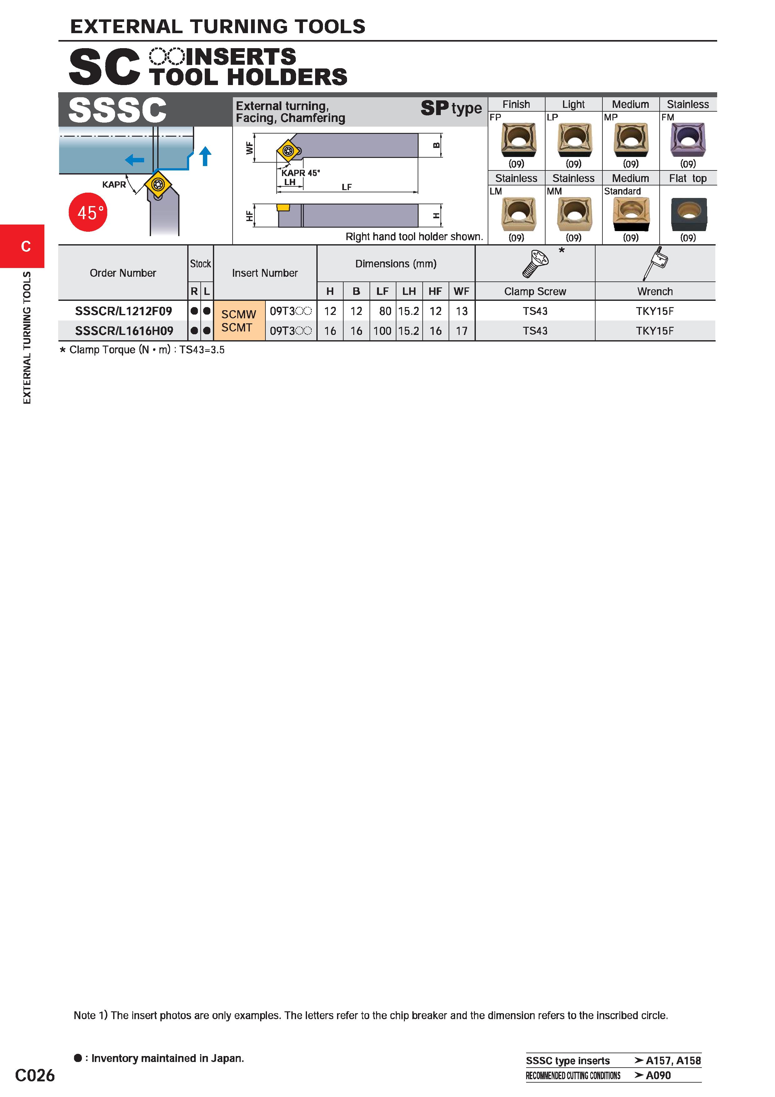 338 EXTERNAL TURNING TOOLS EXTERNAL TURNING TOOLS c C026 INSERTS TOOL HOLDERS ; i i sssc External turning, Facing, Chamfering SPtype KAPR 45' ml LF R Каталог MITSUBISHI 2020 Режущий инструмент для станков по металлу Фрезы концевые монолитные из твердого сплава и сборные со сменными режущими пластинами Резцы Сверла Стр. C026