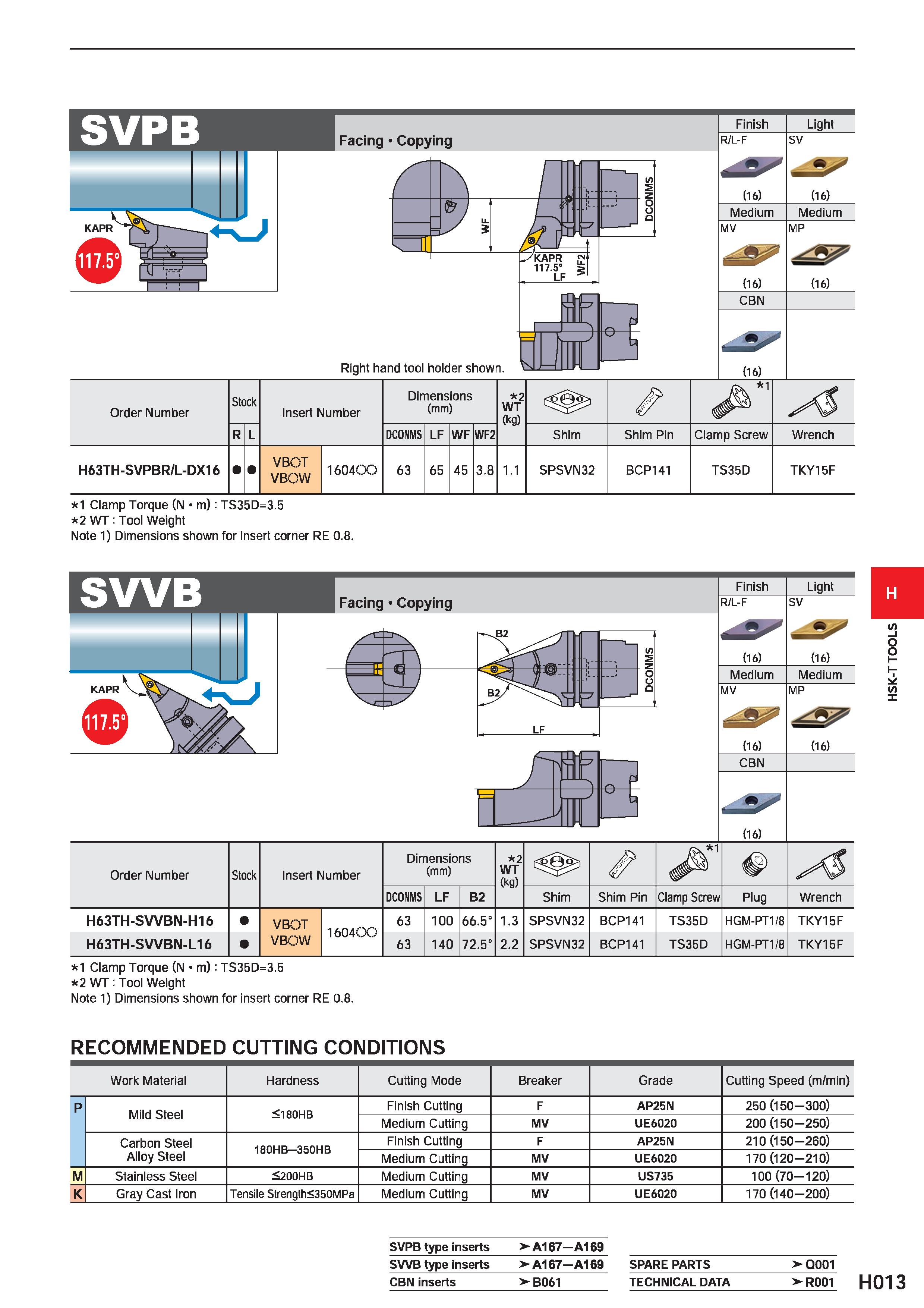 605 Facing Copying i/) > ‘ o 1 () Right hand tool holder shown 03 Finish R/L-F (16) Medium MV (16) CBN (16) Light sv (16) Medium MP (16) Order Number Каталог MITSUBISHI 2020 Режущий инструмент для станков по металлу Фрезы концевые монолитные из твердого сплава и сборные со сменными режущими пластинами Резцы Сверла Стр. H013
