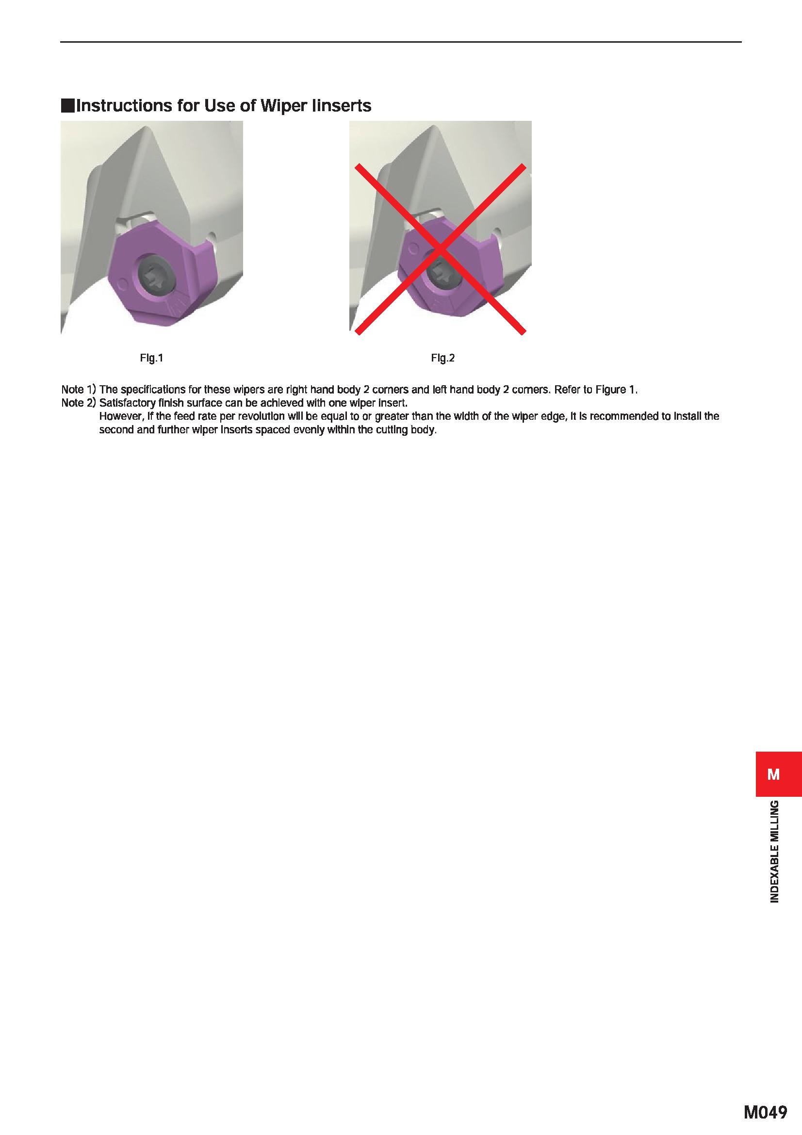 1205 Instructions for Use of Wiper linserts Flg l Flg 2 Note 1) The specifications for these wipers are right hand body 2 comers and left hand body 2 Каталог MITSUBISHI 2020 Режущий инструмент для станков по металлу Фрезы концевые монолитные из твердого сплава и сборные со сменными режущими пластинами Резцы Сверла Стр. M049