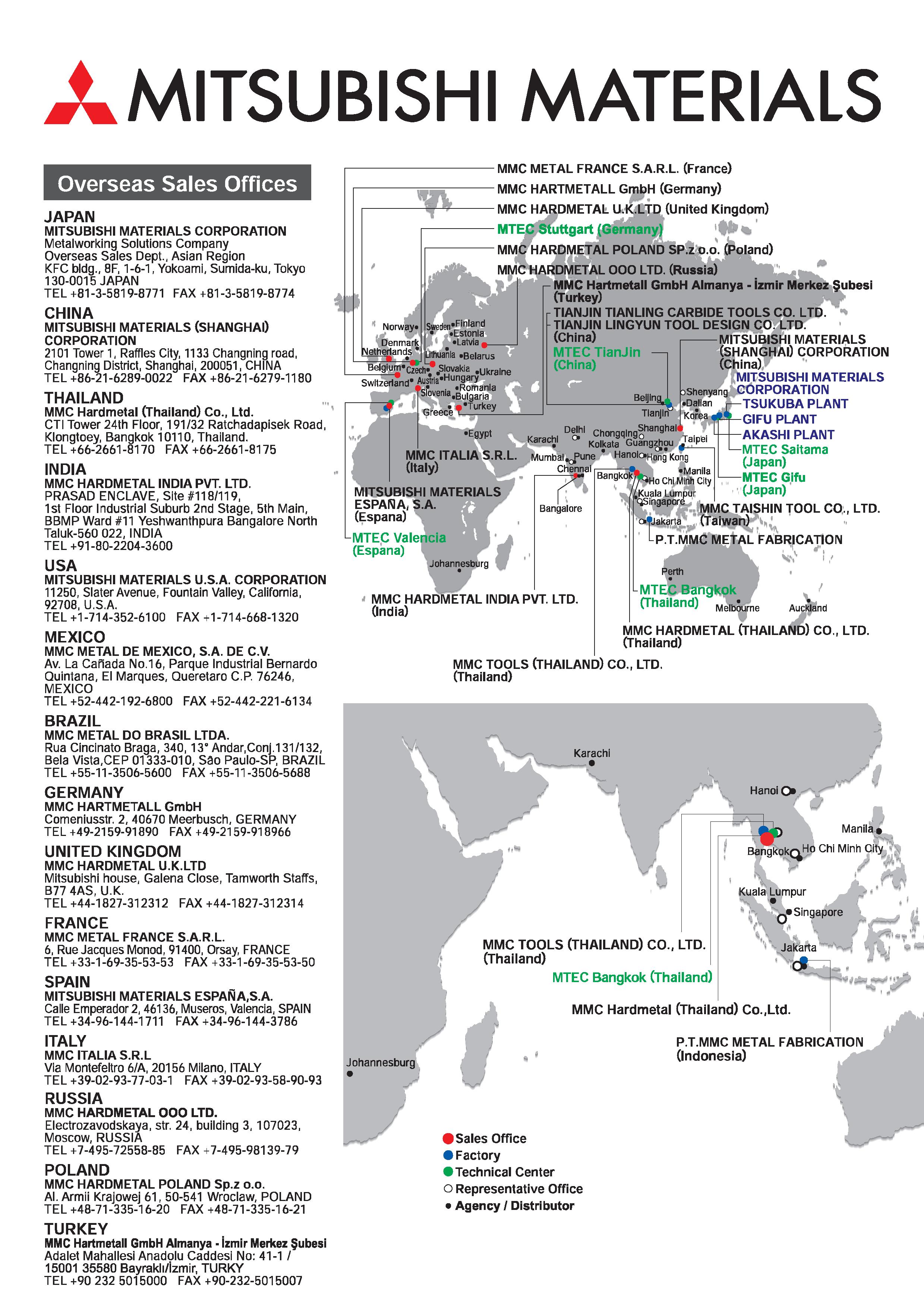 1814 A MITSUBISHI MATERIALS Overseas Sales Offices JAPAN MITSUBISHI MATERIALS CORPORATION Metalworking Solutions Company Overseas Sales Dept , Asian R Каталог MITSUBISHI 2020 Режущий инструмент для станков по металлу Фрезы концевые монолитные из твердого сплава и сборные со сменными режущими пластинами Резцы Сверла Стр. 