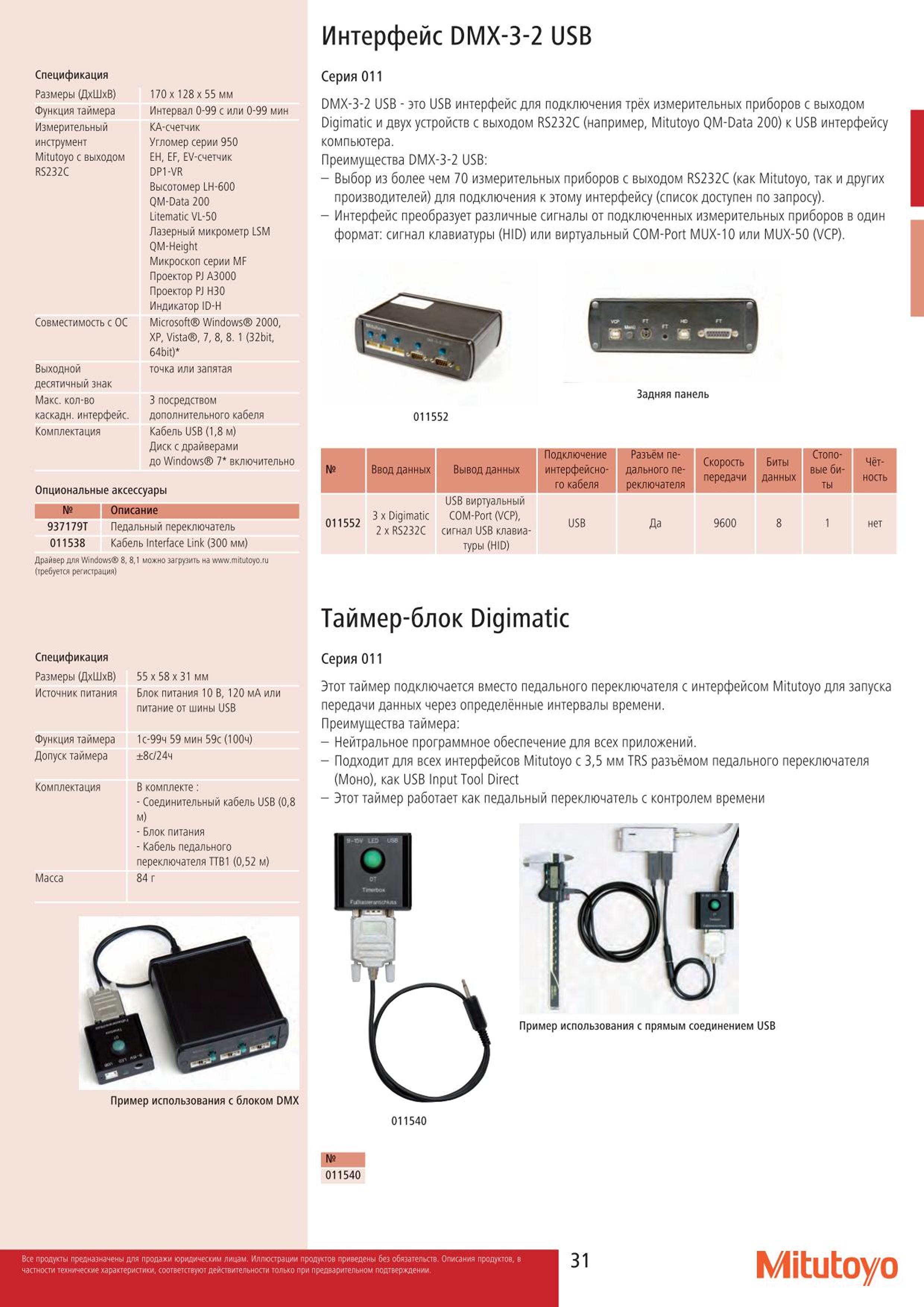 31 Интерфейс Mitutoyo DMX-3-2 USB Спецификация Размеры (ДхШхВ) 170 х 128x 55 мм Функция таймера Интервал 0-99 с или 0-99 мин Измерительный инструмент Mit Каталог MITUTOYO 2015 Измерительный инструмент метрологическое оборудование и контрольно-измерительные приборы Стр. 31