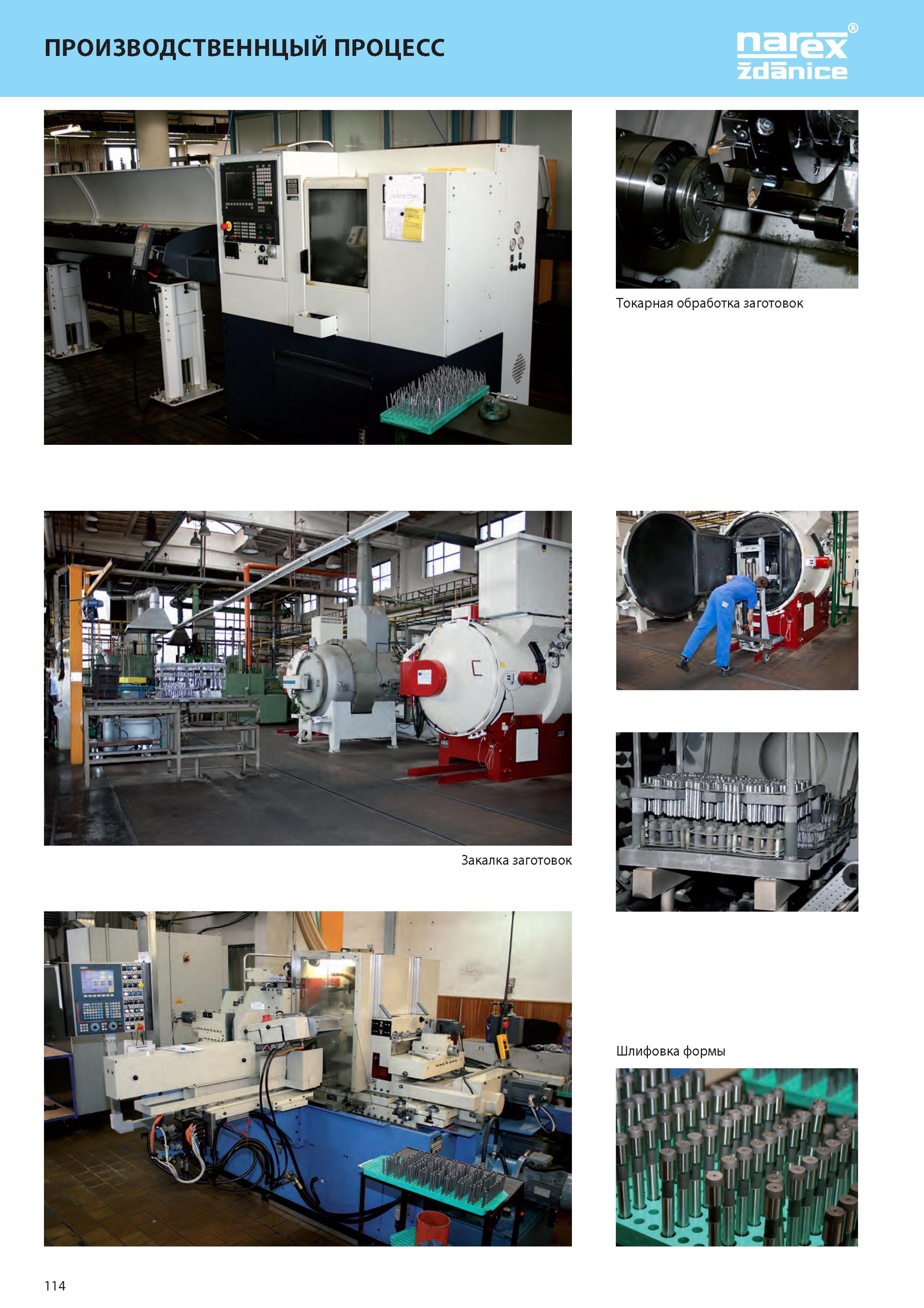 119 ПРОИЗВОДСТВЕННЦЫЙ ПРОЦЕСС NAREX Zdanice 114 Каталог NAREX ZDANICE 2015 Инструмент резьбовой Метчики машинные и ручные Раскатники бесстружечные метрические и дюймовые Плашки круглые из Чешской Республики Издание 27 Стр. 114