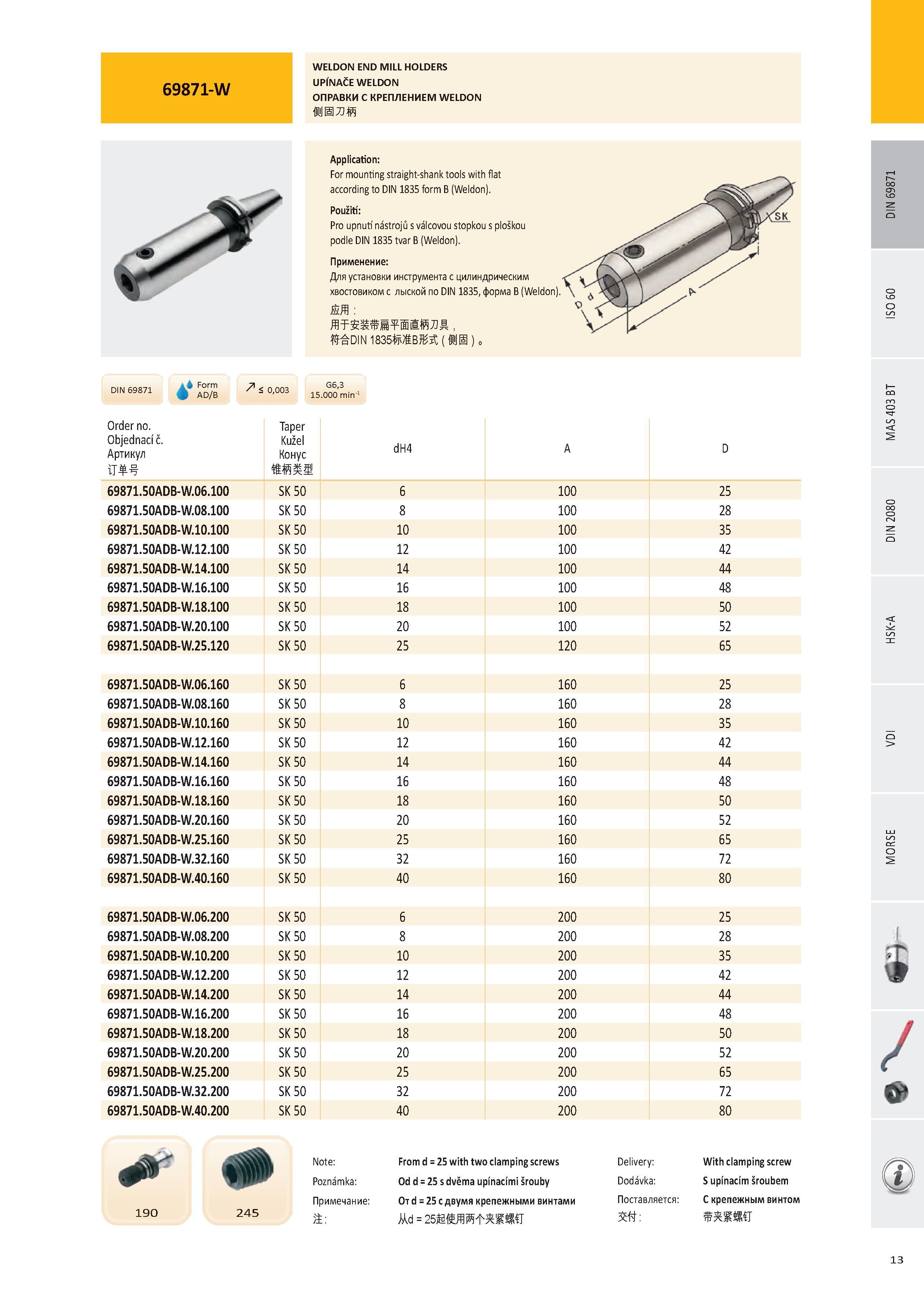 14 WELDON ОПРАВКИ С КРЕПЛЕНИЕМ WELDON Form AD/B Order no Objednací č Артикул iT 69871 50ADB 69871 50ADB 69871 50ADB 69871 50ADB 69871 50ADB 69871 50ADB 69871 Каталог PRAMET 2016 Инструментальная оснастка для металлорежущих станков и металлообрабатывающих промышленных комплексов с числовым программным управлением Стр. 13