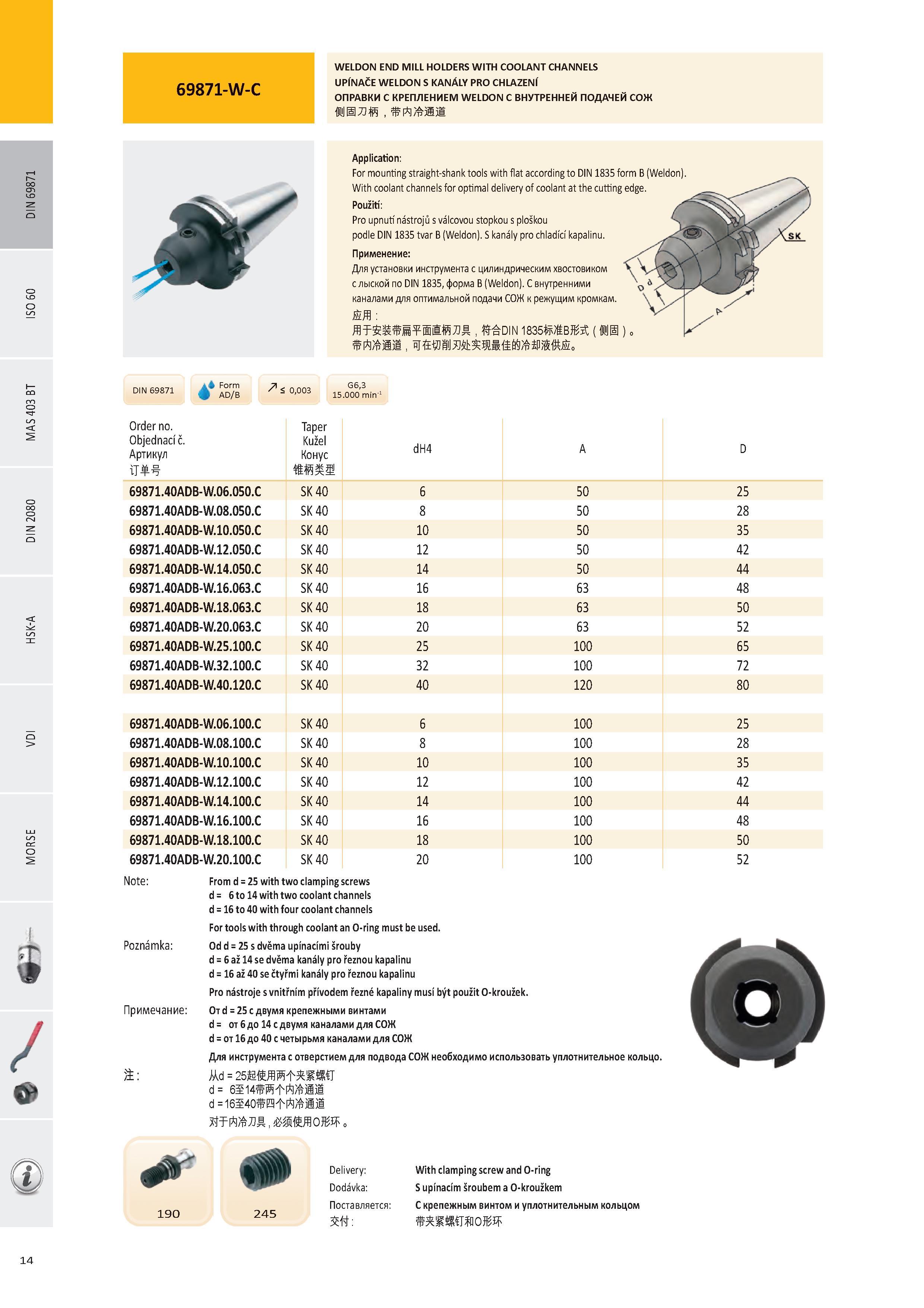 15 ОПРАВКИ С КРЕПЛЕНИЕМ WELDON С ВНУТРЕННЕЙ ПОДАЧЕЙ СОЖ Application: For mounting straight-shank tools with flat according to DIN 1835 form B (Weldon) With co Каталог PRAMET 2016 Инструментальная оснастка для металлорежущих станков и металлообрабатывающих промышленных комплексов с числовым программным управлением Стр. 14