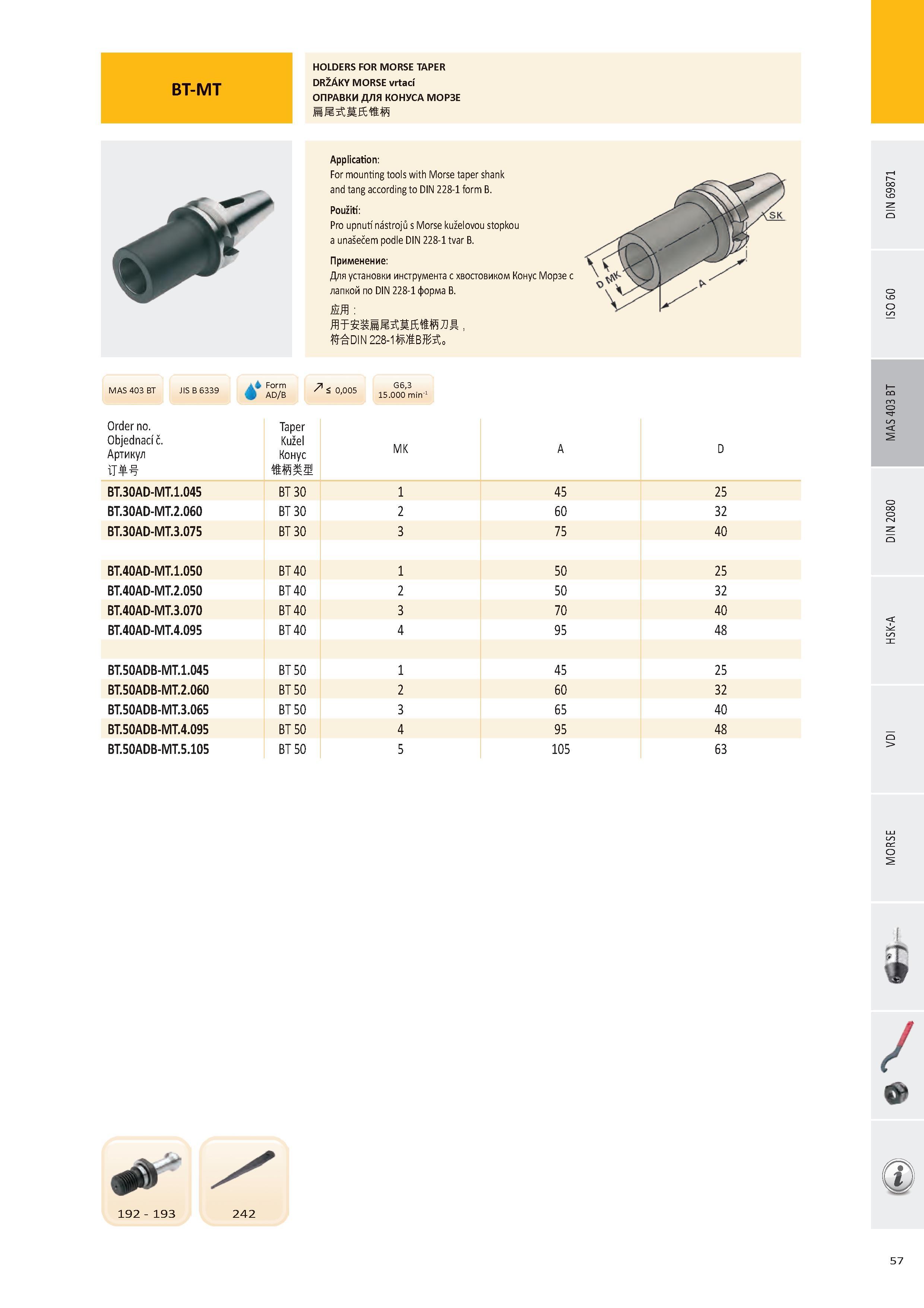 58 BT-MT HOLDERS FOR MORSE TAPER DRŽÁKY MORSE vrtací ОПРАВКИ ДЛЯ КОНУСА МОРЗЕ НЯЙКЙвЙ Application: For mounting tools with Morse taper shank and tang accordin Каталог PRAMET 2016 Инструментальная оснастка для металлорежущих станков и металлообрабатывающих промышленных комплексов с числовым программным управлением Стр. 57
