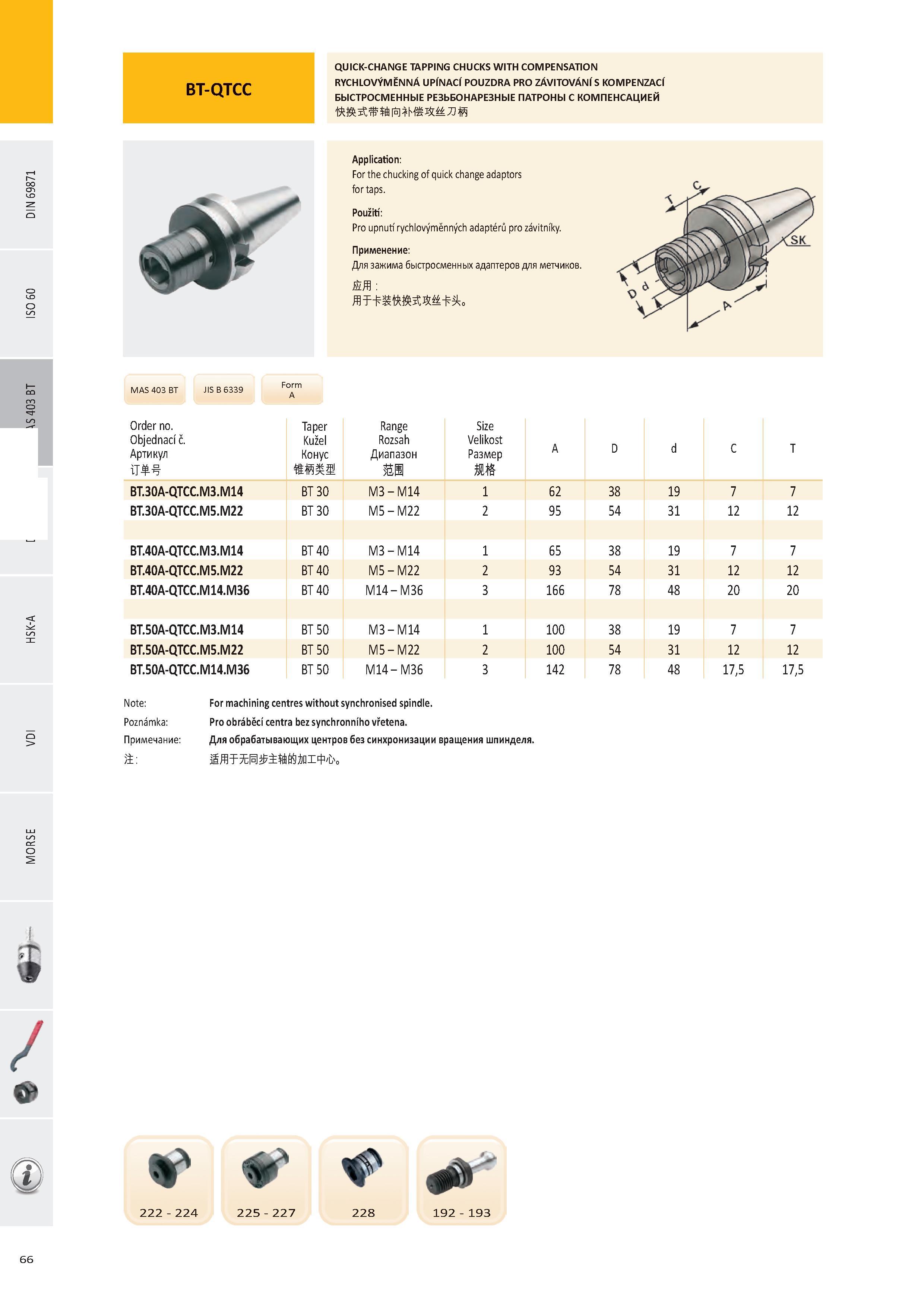 67 BT-QTCC QUICK-CHANGE TAPPING CHUCKS WITH COMPENSATION RYCHLOVÝMĚNNÁ UPÍNACÍ POUZDRA PRO ZÁVITOVÁNÍ S KOMPENZACÍ БЫСТРОСМЕННЫЕ РЕЗЬБОНАРЕЗНЫЕ ПАТРОНЫ С КОМП Каталог PRAMET 2016 Инструментальная оснастка для металлорежущих станков и металлообрабатывающих промышленных комплексов с числовым программным управлением Стр. 66