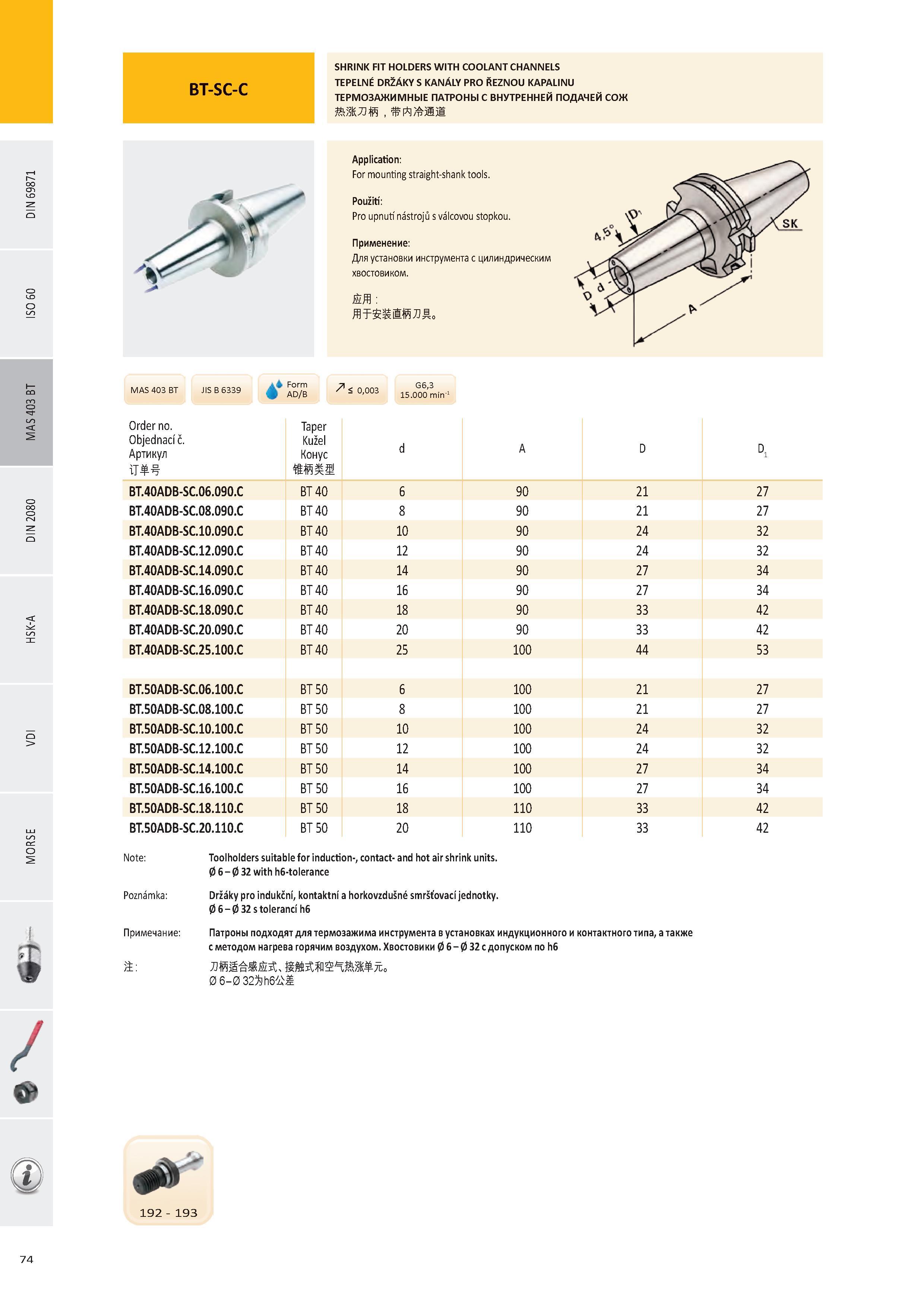 75 SHRINK FIT HOLDERS WITH COOLANT CHANNELS TEPELNÉ DRŽÁKY S KANÁLY PRO ŘEZNOU KAPALINU ТЕРМОЗАЖИМНЫЕ ПАТРОНЫ С ВНУТРЕННЕЙ ПОДАЧЕЙ СОЖ i Application: For moun Каталог PRAMET 2016 Инструментальная оснастка для металлорежущих станков и металлообрабатывающих промышленных комплексов с числовым программным управлением Стр. 74