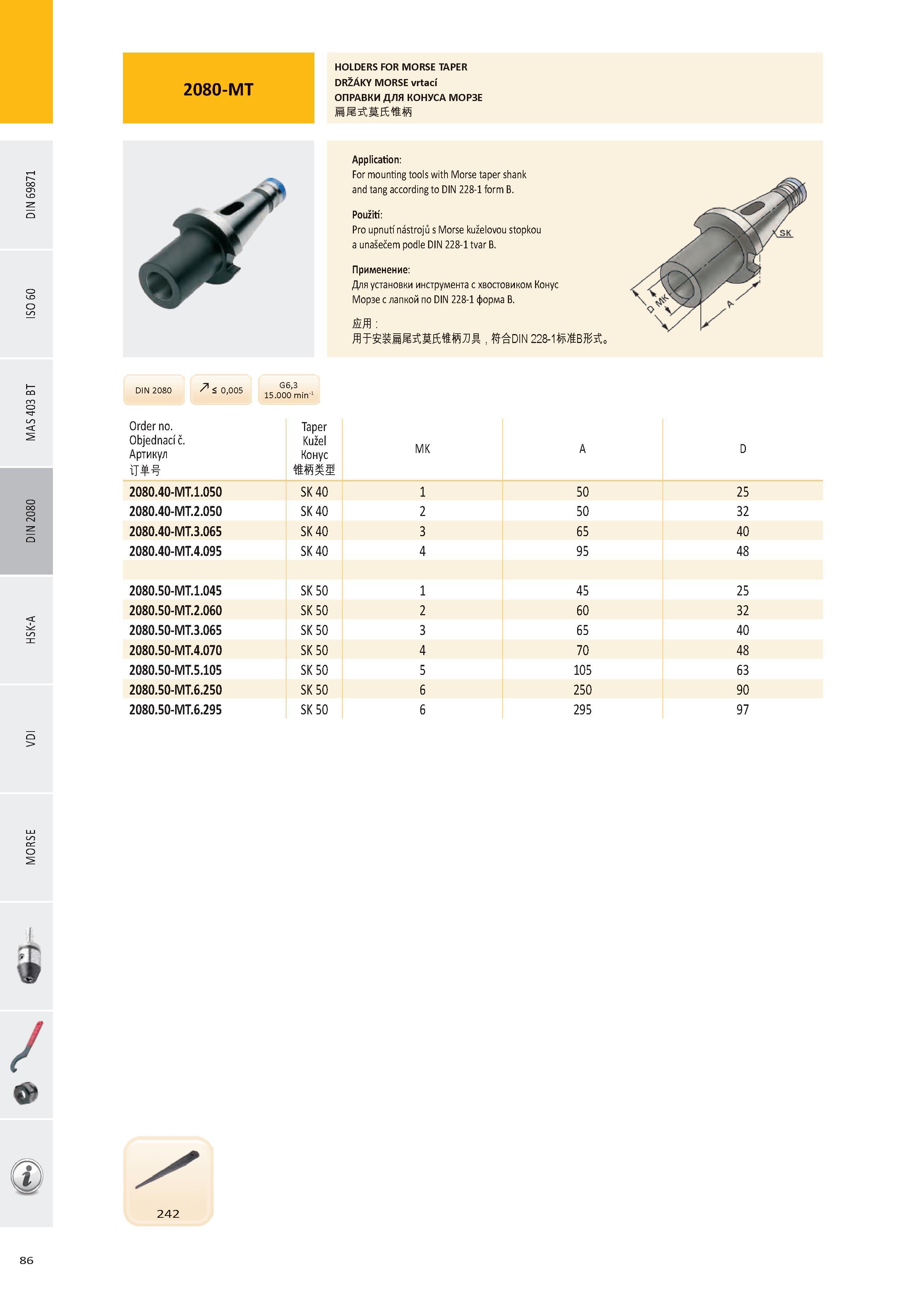 87 HOLDERS FOR MORSE TAPER DRŽÁKY MORSE vrtací ОПРАВКИ ДЛЯ КОНУСА МОРЗЕ DIN 2080 7 < 0,005 Order no Objednací č Артикул T G6,3 15 000 min-1 Taper Kužel Конус Каталог PRAMET 2016 Инструментальная оснастка для металлорежущих станков и металлообрабатывающих промышленных комплексов с числовым программным управлением Стр. 86