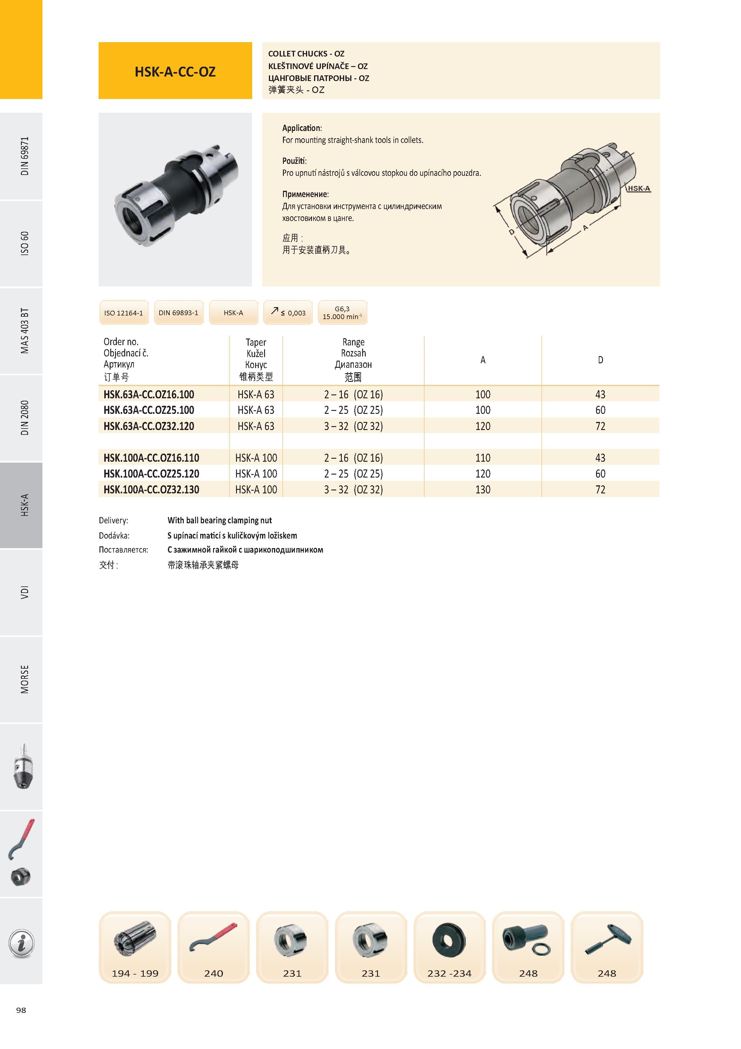 99 COLLET CHUCKS - OZ KLEŠTINOVÉ UPÍNAČE - OZ ЦАНГОВЫЕ ПАТРОНЫ - OZ - OZ Application: For mounting straight-shank tools in collets Použití: Pro upnutí nástroj Каталог PRAMET 2016 Инструментальная оснастка для металлорежущих станков и металлообрабатывающих промышленных комплексов с числовым программным управлением Стр. 98