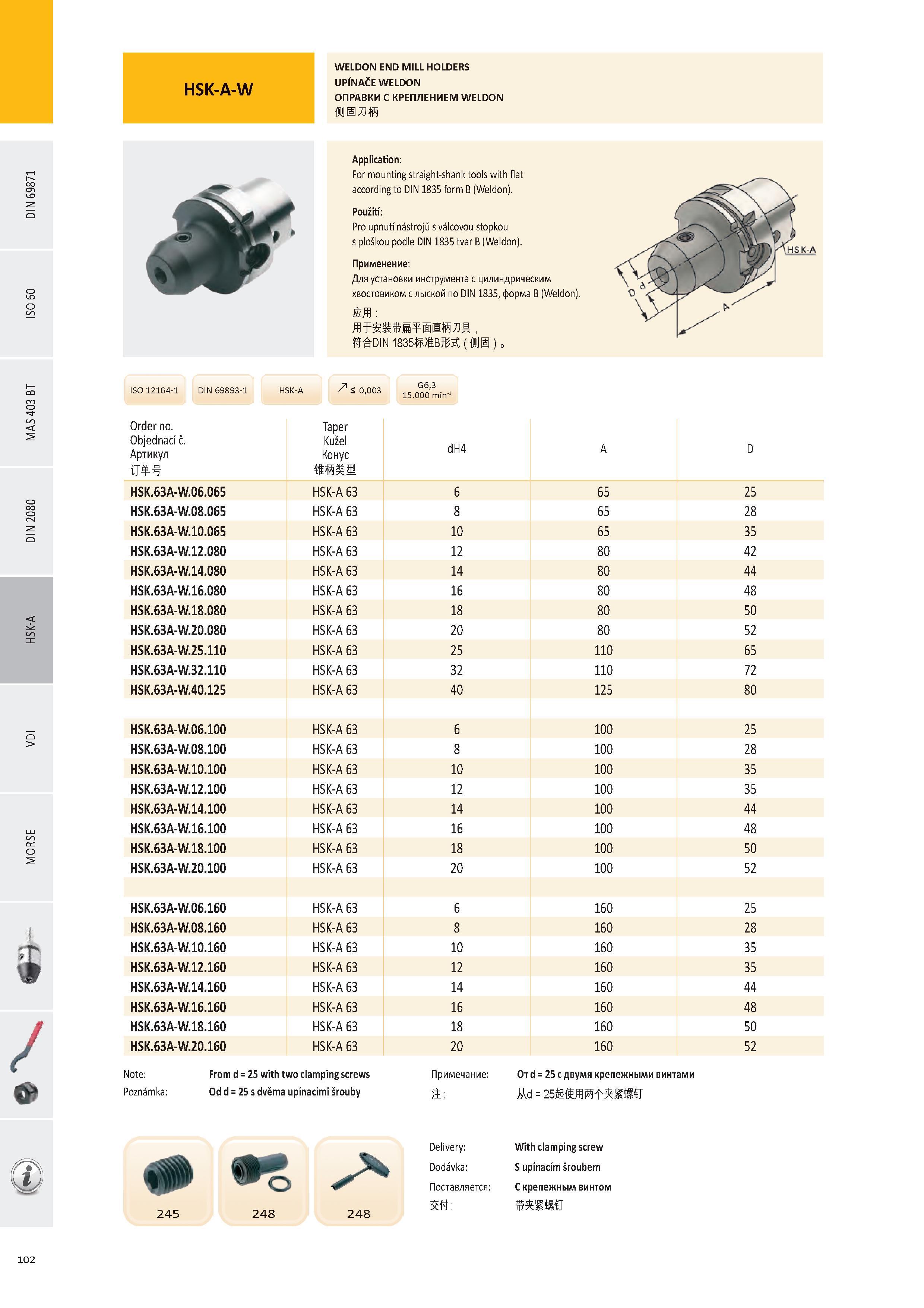 103 WELDON END MILL HOLDERS UPÍNAČE WELDON ОПРАВКИ С КРЕПЛЕНИЕМ WELDON Application: For mounting straight-shank tools with flat according to DIN 1835 form B (W Каталог PRAMET 2016 Инструментальная оснастка для металлорежущих станков и металлообрабатывающих промышленных комплексов с числовым программным управлением Стр. 102
