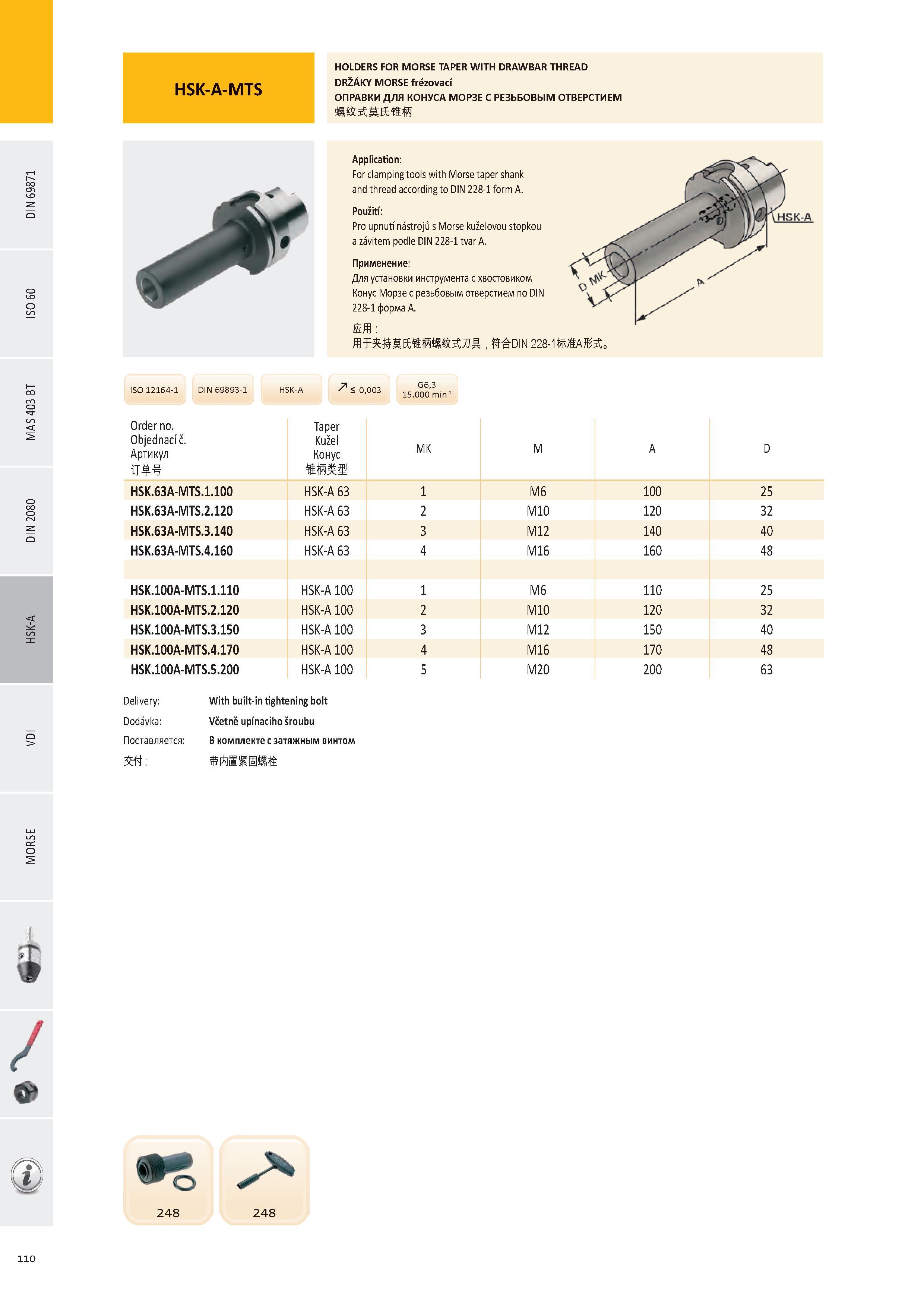 111 HSK-A-MTS HOLDERS FOR MORSE TAPER WITH DRAWBAR THREAD DRŽÁKY MORSE frézovací ОПРАВКИ ДЛЯ КОНУСА МОРЗЕ С РЕЗЬБОВЫМ ОТВЕРСТИЕМ Application: For clamping tool Каталог PRAMET 2016 Инструментальная оснастка для металлорежущих станков и металлообрабатывающих промышленных комплексов с числовым программным управлением Стр. 110