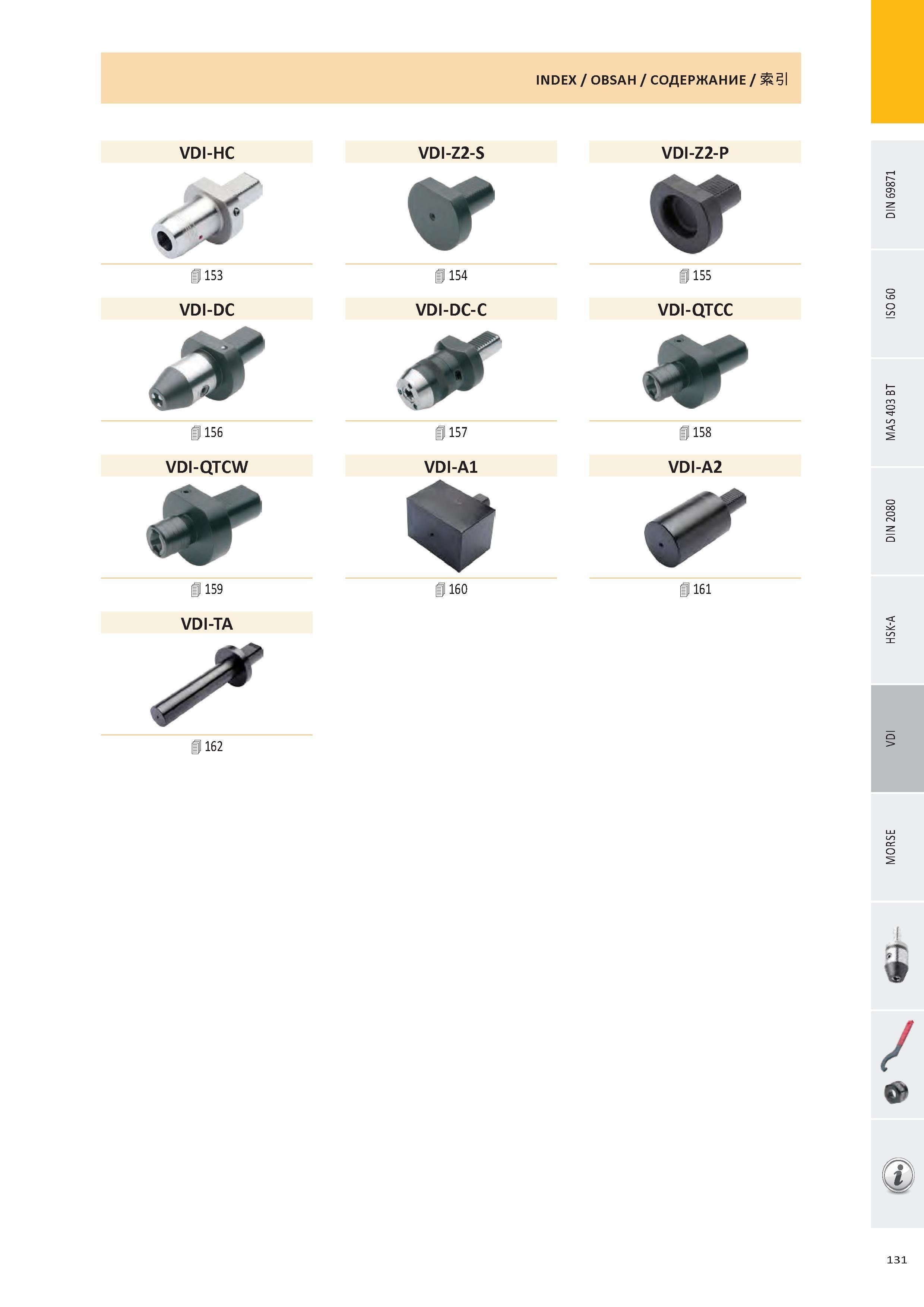 132 INDEX / OBSAH / СОДЕРЖАНИЕ / Ж31 VDI-HC 4 153 VDI-DC 4 156 VDI-QTCW Ж 4 159 VDI-TA 4 162 VDI-Z2-S 4 154 VDI-DC-C 4 157 VDI-A1 4 160 VDI-Z2-P 4 155 VDI-QTCC Каталог PRAMET 2016 Инструментальная оснастка для металлорежущих станков и металлообрабатывающих промышленных комплексов с числовым программным управлением Стр. 131