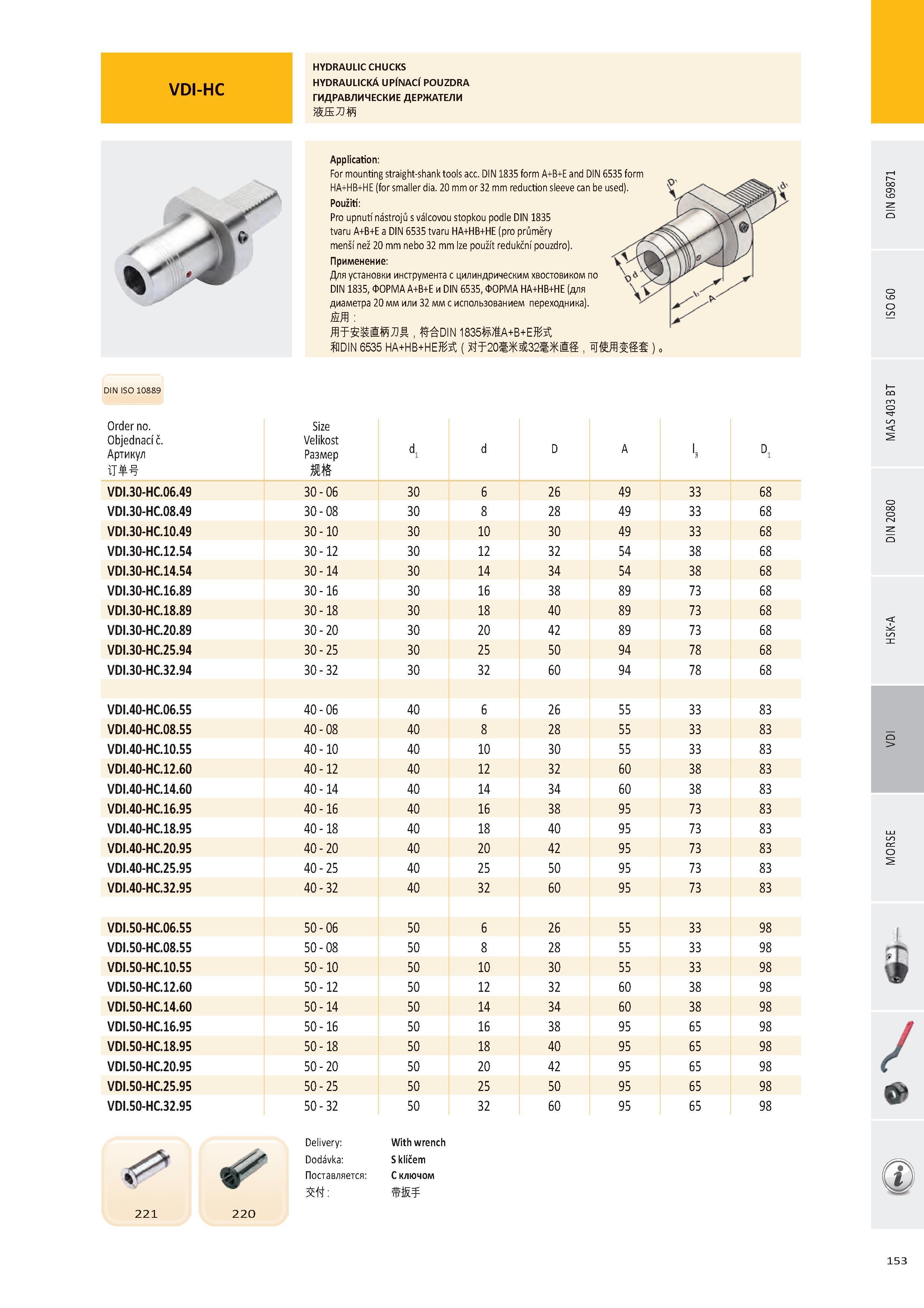 154 VDI-HC HYDRAULIC CHUCKS HYDRAULICKÁ UPÍNACÍ POUZDRA ГИДРАВЛИЧЕСКИЕ ДЕРЖАТЕЛИ ЖЯЛЙ Application: For mounting straight-shank tools acc DIN 1835 form A+B+E an Каталог PRAMET 2016 Инструментальная оснастка для металлорежущих станков и металлообрабатывающих промышленных комплексов с числовым программным управлением Стр. 153
