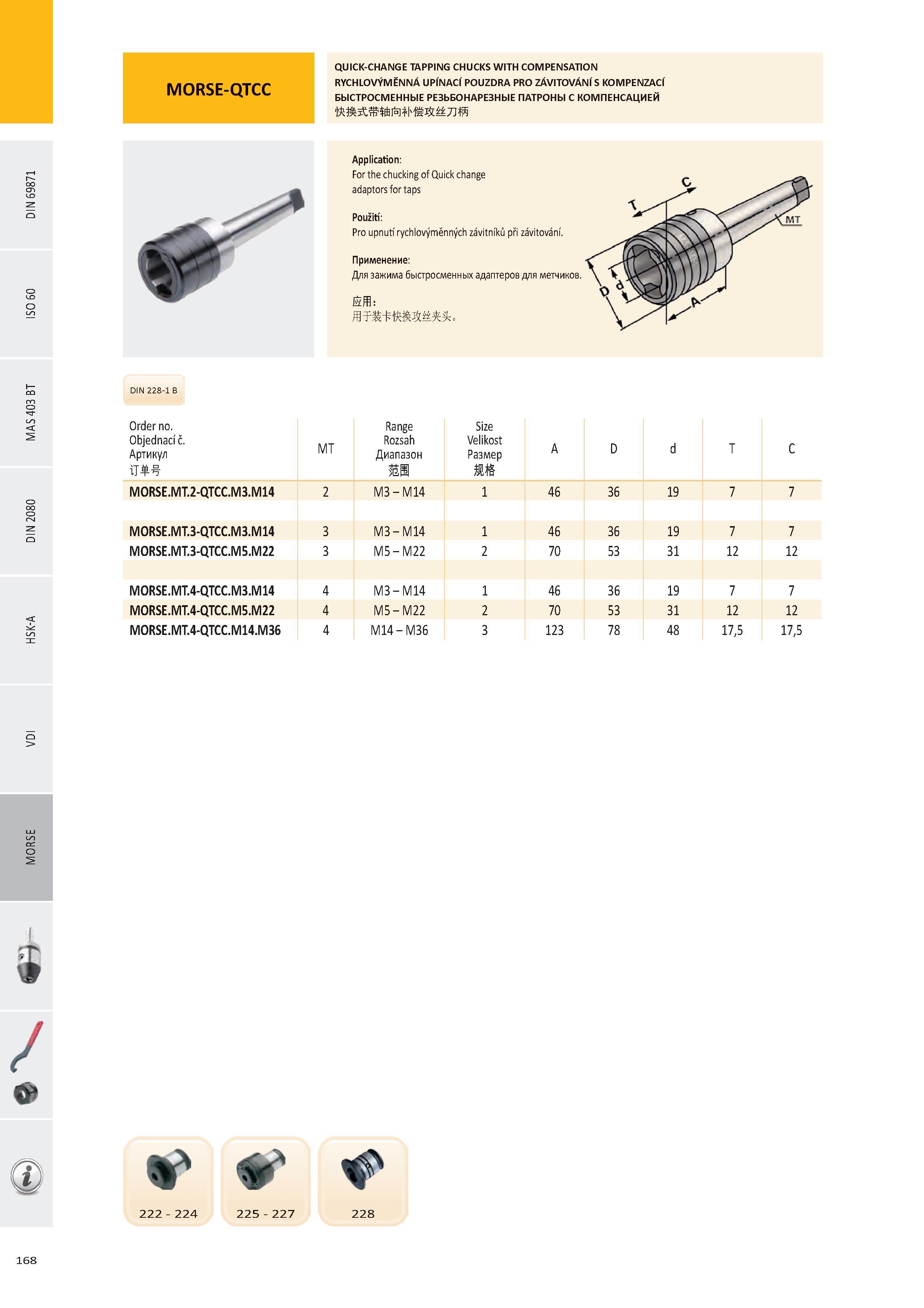 169 MORSE-QTCC QUICK-CHANGE TAPPING CHUCKS WITH COMPENSATION RYCHLOVÝMĚNNÁ UPÍNACÍ POUZDRA PRO ZÁVITOVÁNÍ S KOMPENZACÍ БЫСТРОСМЕННЫЕ РЕЗЬБОНАРЕЗНЫЕ ПАТРОНЫ С К Каталог PRAMET 2016 Инструментальная оснастка для металлорежущих станков и металлообрабатывающих промышленных комплексов с числовым программным управлением Стр. 168