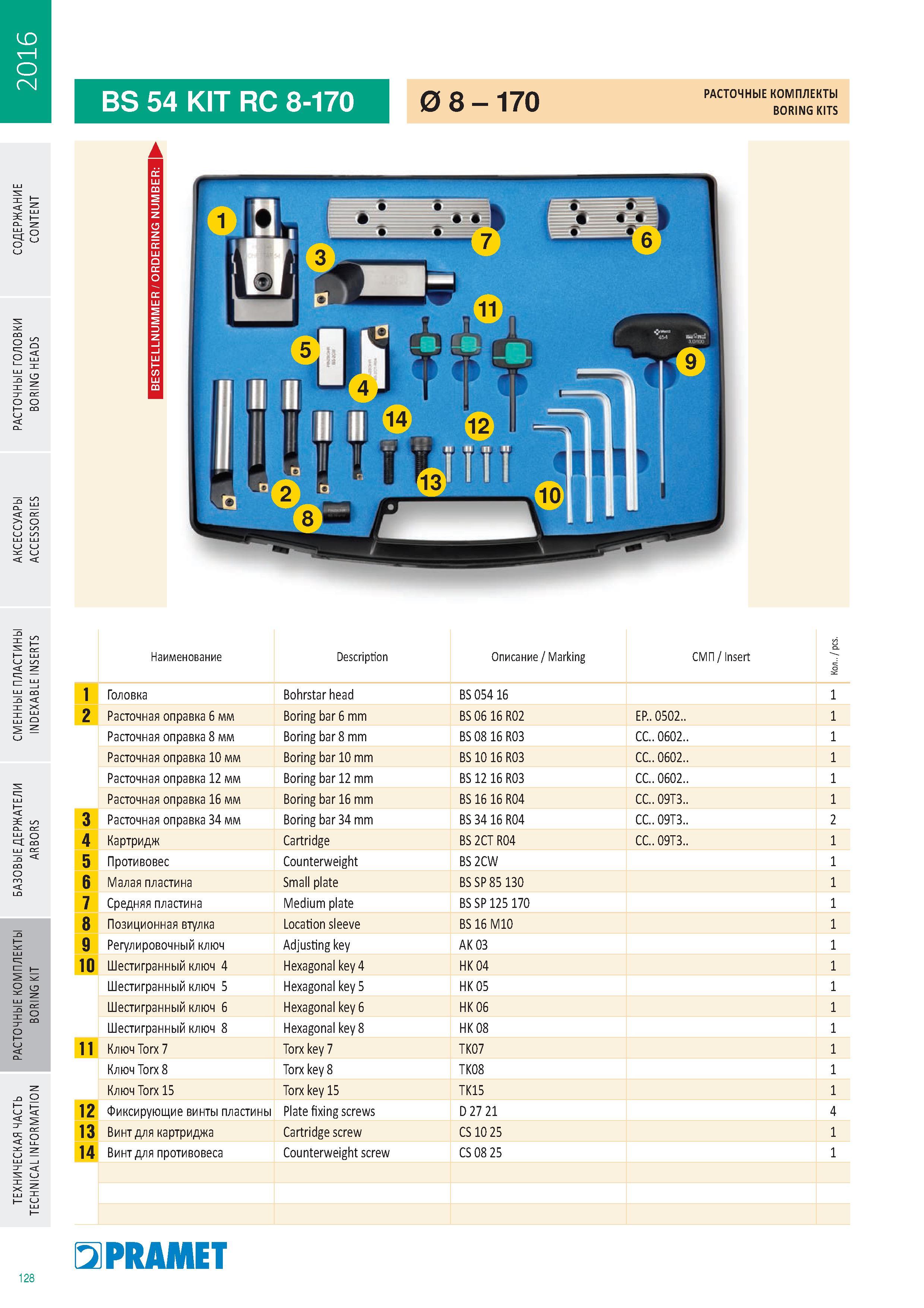 927 Расточные комплекты Pramet BORING KITS Каталог PRAMET 2016 Металлорежущий инструмент для точения фрезерования сверления на металлообрабатывающем станочном оборудовании Стр. 128