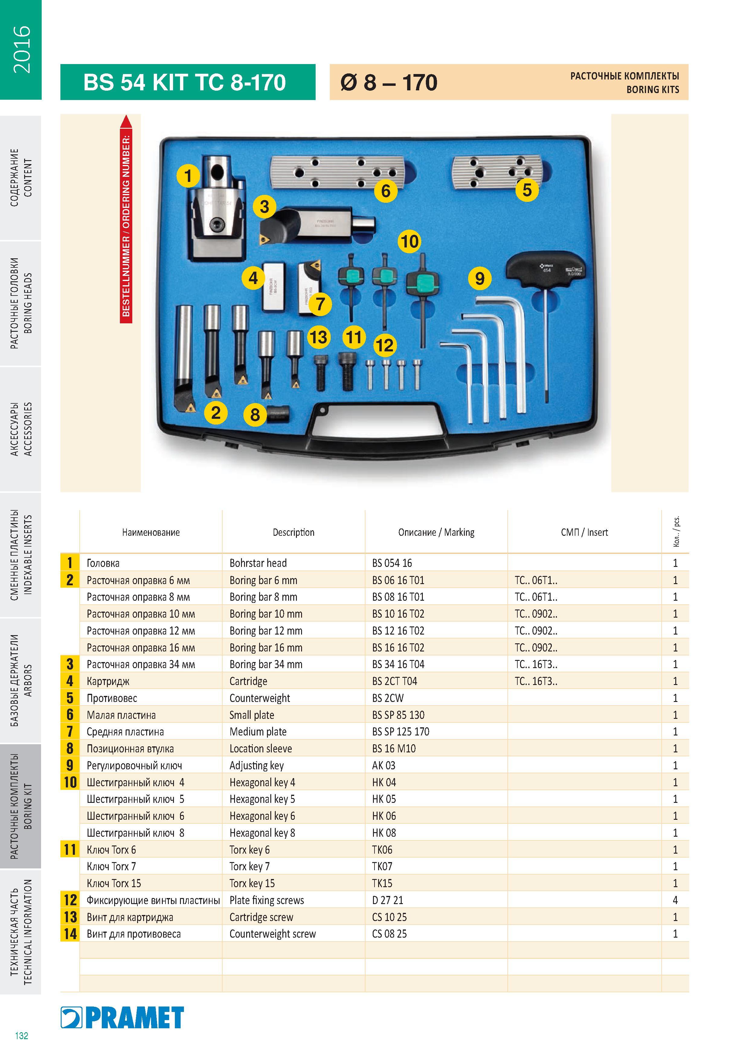 931 Расточные комплекты Pramet BORING KITS Каталог PRAMET 2016 Металлорежущий инструмент для точения фрезерования сверления на металлообрабатывающем станочном оборудовании Стр. 132