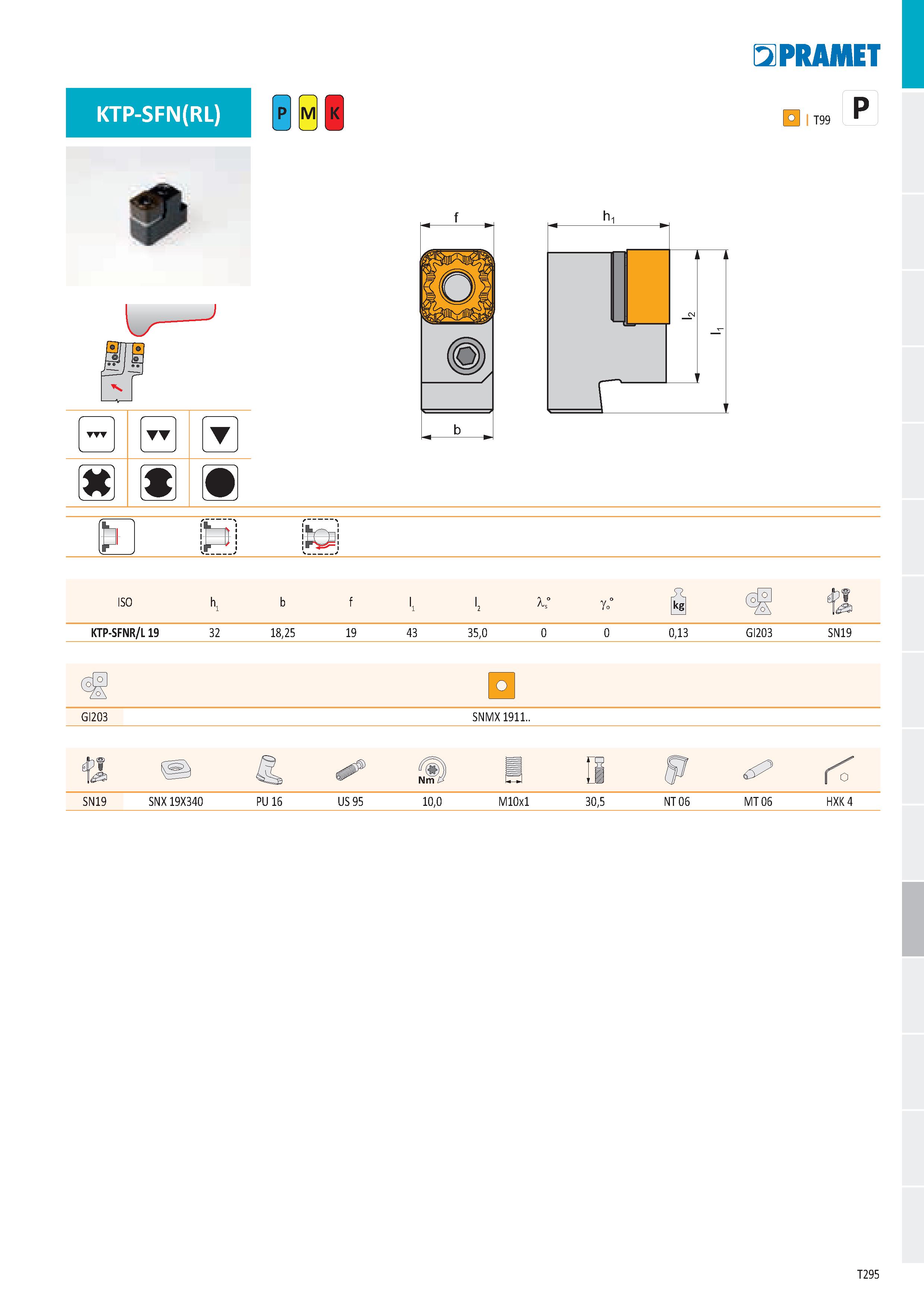 301 KTP-SFN(RL) W- J T e f и > b E2PRAMET r r' P ISO f' go KTP-SFNR/L 19 32 18,25 19 43 35,0 0 0 0,13 GI203 SN19 C ) GI203 SNMX 1911 SN19 SNX 19X340 Каталог PRAMET 2019 Режущий инструмент Резцы с твердосплавными пластинами по металлу для точения и растачивания Концевые и насадные фрезы Сверла с СМП Расточные головки Стр. T295