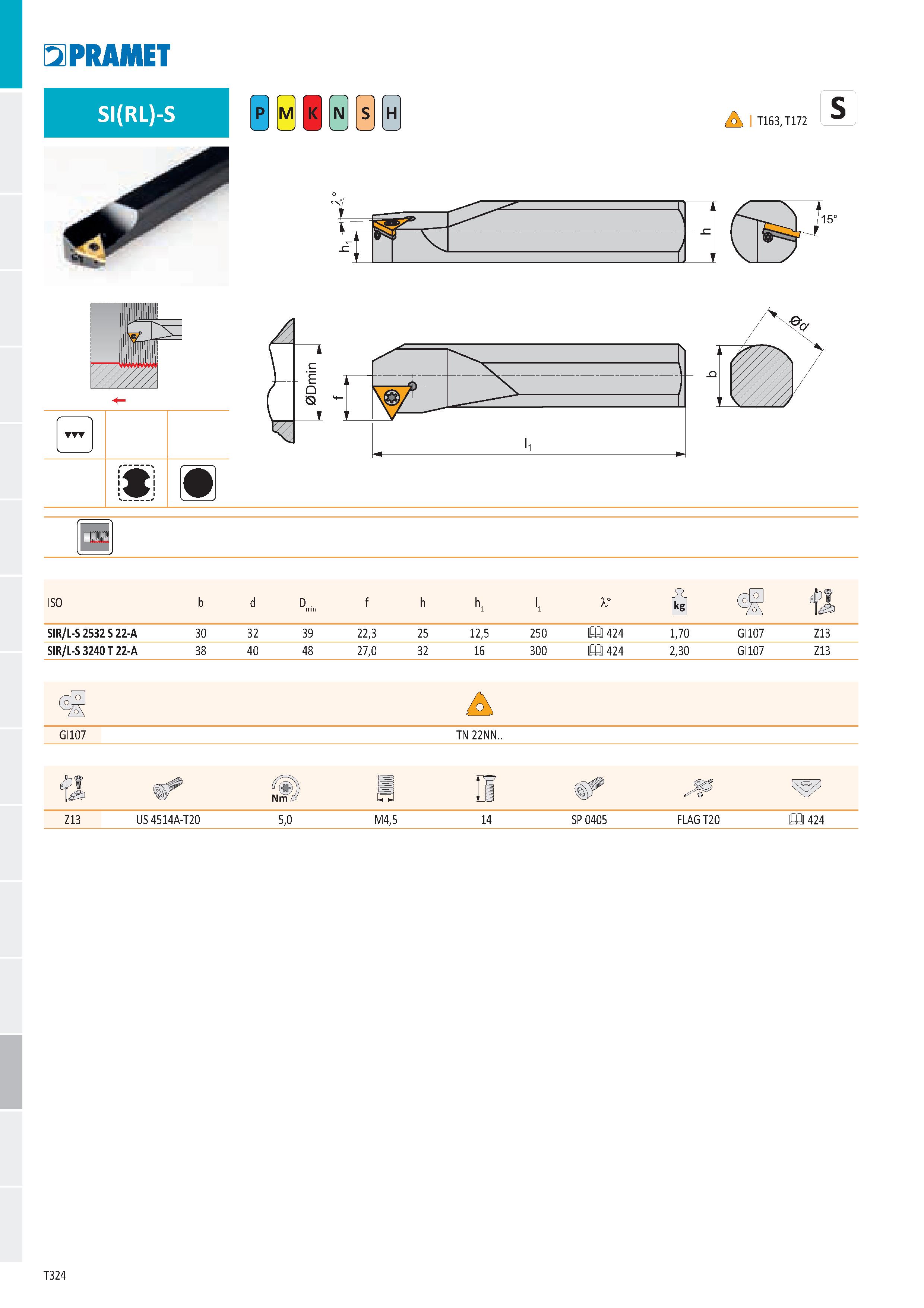 330 PRAMET SI(RL)-S Ё H 0\, I T163, T172 í N E - c riiiiid 1 niplllllllll ISO b d D min f h h1 l1 1° Й Épf 1 э SIR/L-S 2532 S 22-A 30 32 39 22,3 25 1 Каталог PRAMET 2019 Режущий инструмент Резцы с твердосплавными пластинами по металлу для точения и растачивания Концевые и насадные фрезы Сверла с СМП Расточные головки Стр. T324