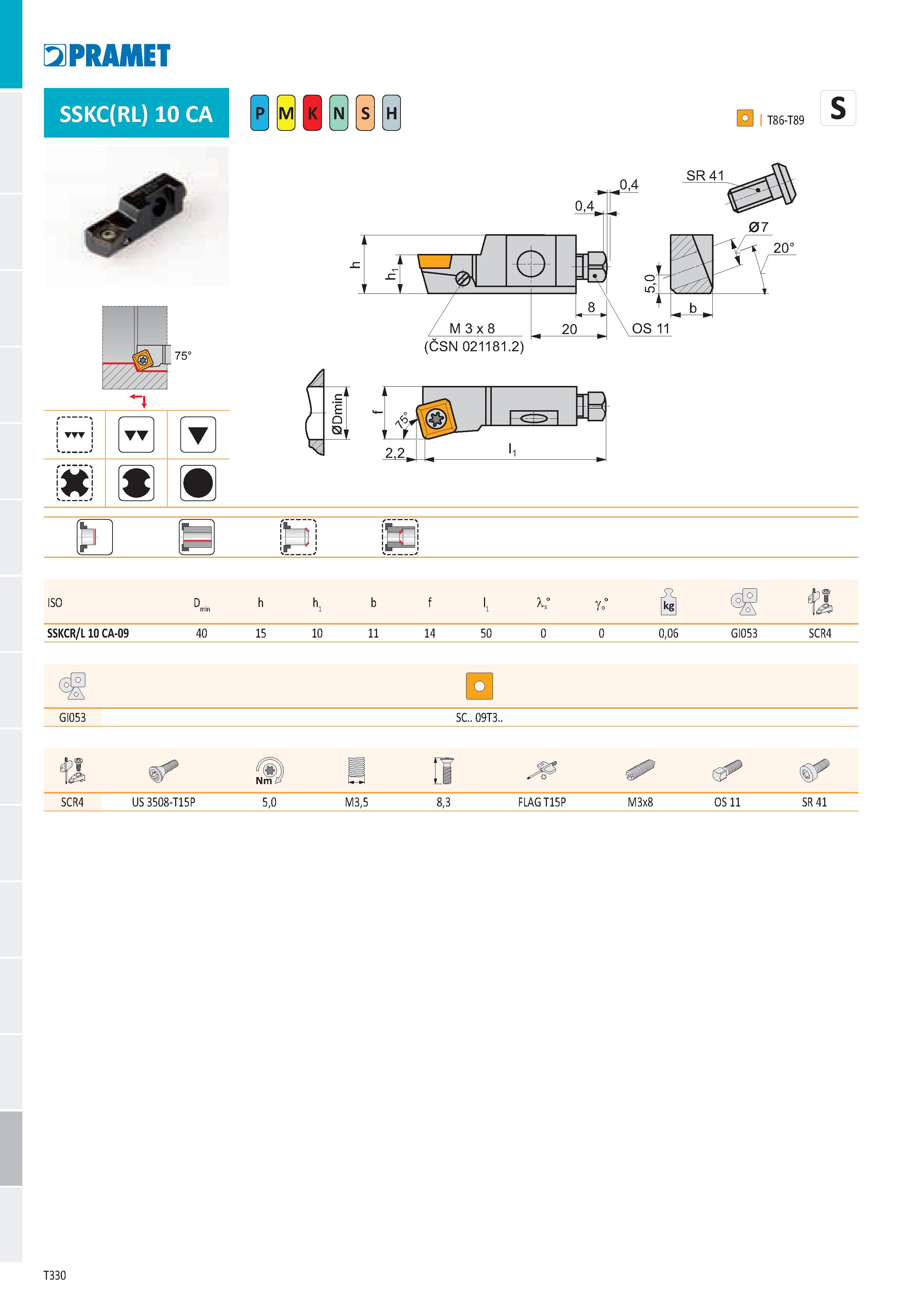 336 PRAMET SSKC(RL) 10 CA ь, 75° Ё H Q 4 2,2 P u ISO hh SSKCR/L 10 CA-09 40 15 10 11 14 50 0,06 GI053 SCR4 O GI053 SC 09T3 éPÍ SCR4 US 3508-T15P 5,0 Каталог PRAMET 2019 Режущий инструмент Резцы с твердосплавными пластинами по металлу для точения и растачивания Концевые и насадные фрезы Сверла с СМП Расточные головки Стр. T330