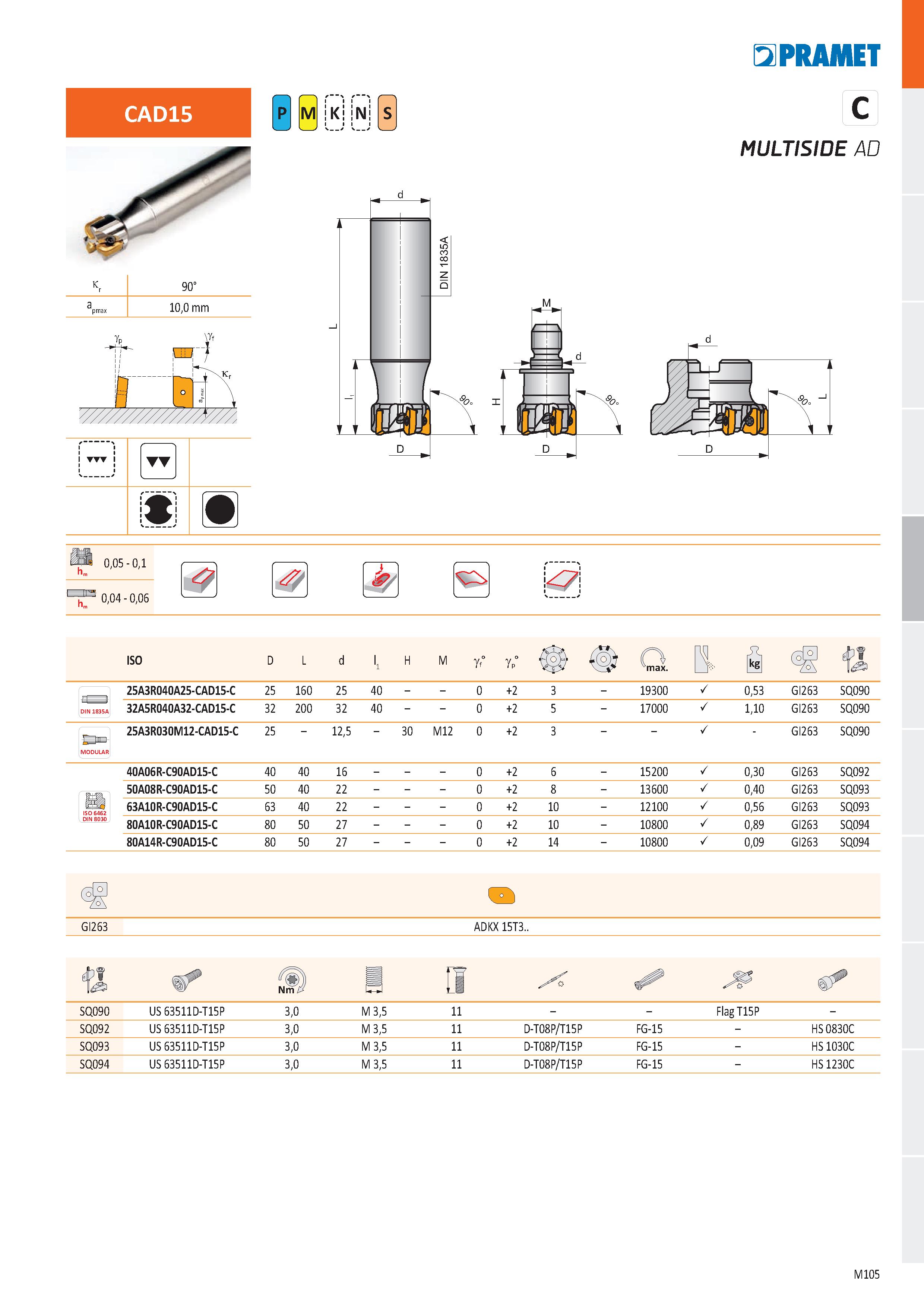 573 PRAMET k r 90° a pmax 10,0 mm T M K N MULTISIDE AD 0,05 - 0,1 0,04 - 0,06 & ISO gf gp 41' DIN 1835A 25A3R040A25-CAD15-C 25 160 25 40 0 +2 19300 0 Каталог PRAMET 2019 Режущий инструмент Резцы с твердосплавными пластинами по металлу для точения и растачивания Концевые и насадные фрезы Сверла с СМП Расточные головки Стр. M105