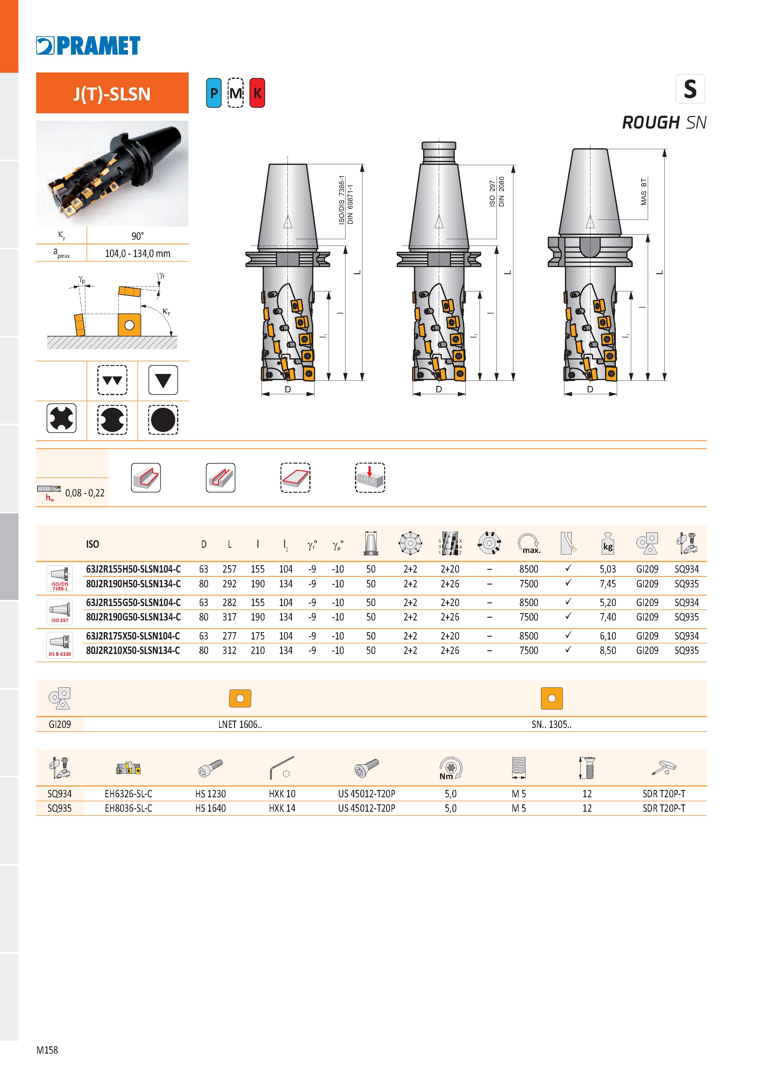 626 PRAMET J(T)-SLSN ' 'l M P M K k r 90° a pmax 104,0 - 134,0 mm РЛЗ o ROUGH SN I LĽ3 0,08 - 0,22 K7 g h 63J2R155H50-SLSN104-C 63 257 155 104 -9 -10 Каталог PRAMET 2019 Режущий инструмент Резцы с твердосплавными пластинами по металлу для точения и растачивания Концевые и насадные фрезы Сверла с СМП Расточные головки Стр. M158