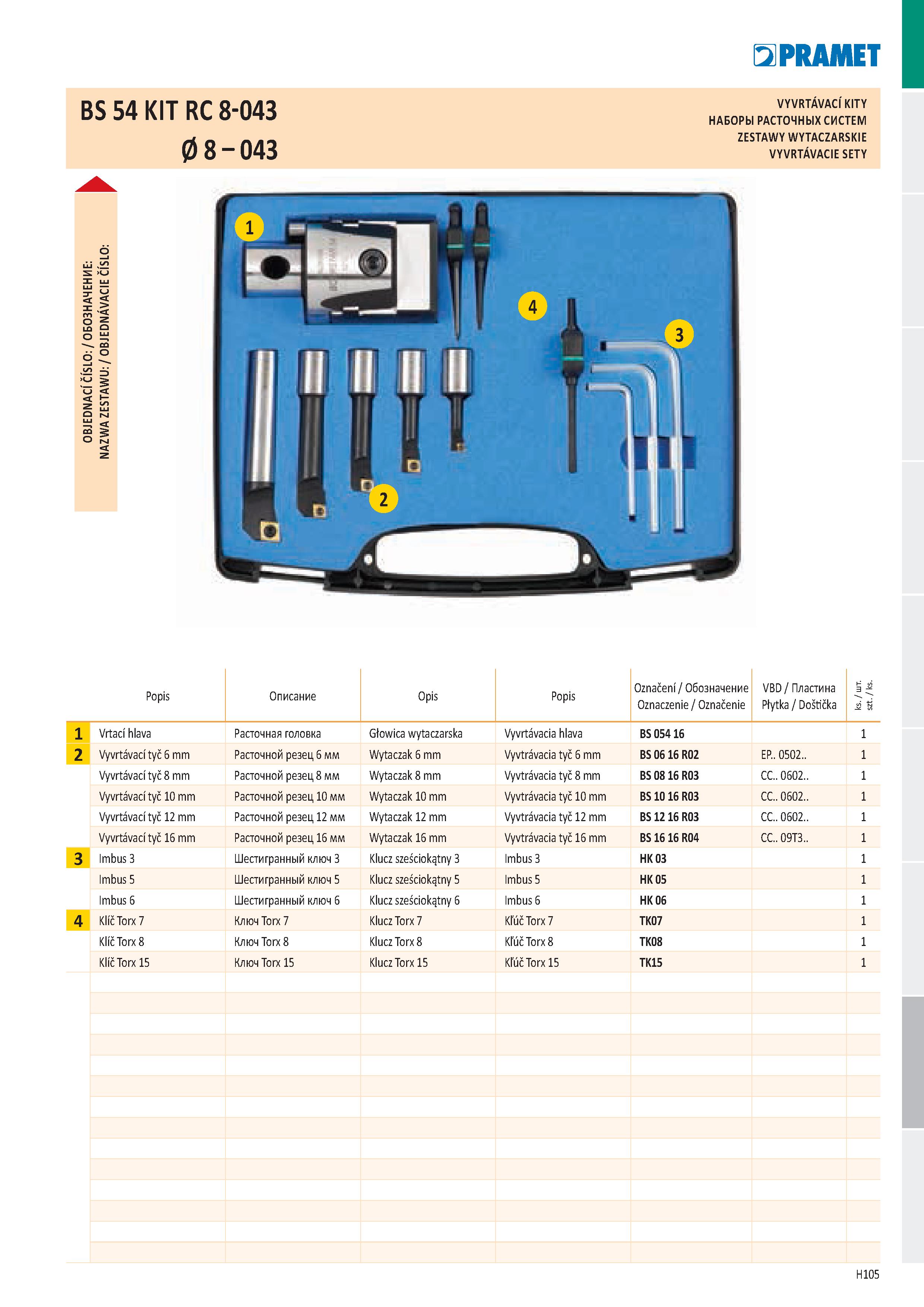 991 PR ДИЕТ RS 54 KIT RC Я-П43 vyvrtávací kity Dj J4 l\l I IWk O U4J наборы расточных систем 0 8 - 043 ZESTAWY WYTACZARSKIE VYVRTÁVACIE SETY >ŁJ =г У Каталог PRAMET 2019 Режущий инструмент Резцы с твердосплавными пластинами по металлу для точения и растачивания Концевые и насадные фрезы Сверла с СМП Расточные головки Стр. H105