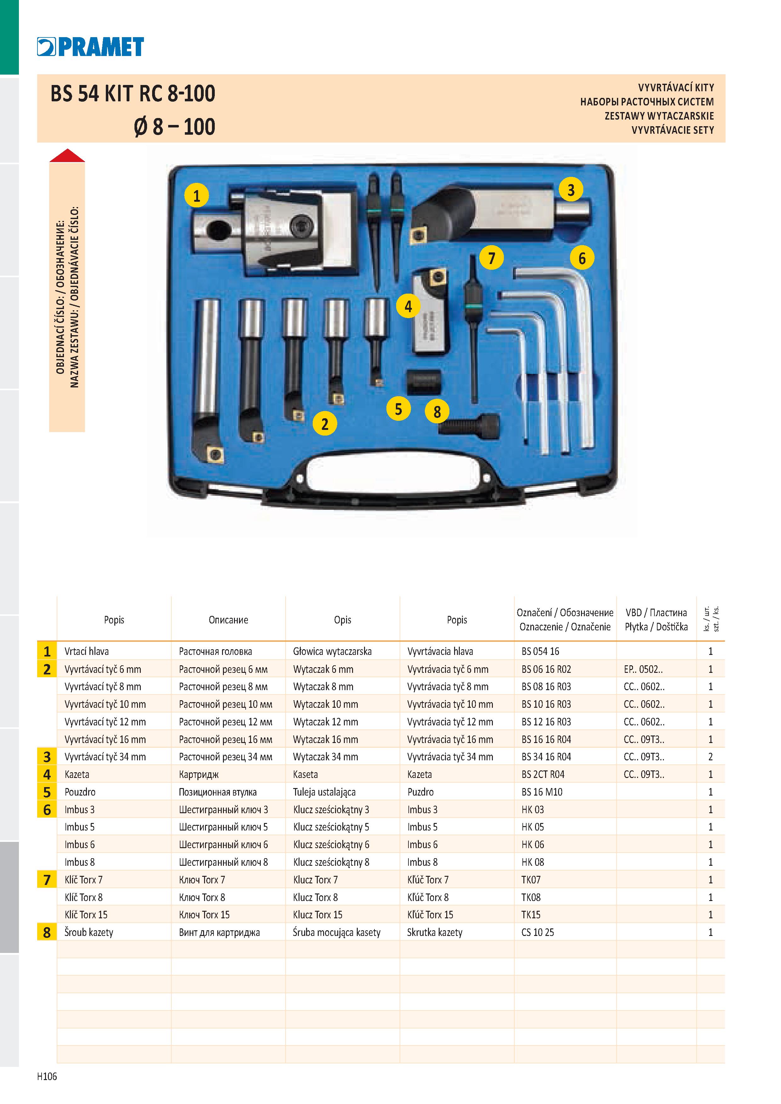 992 VYVRTAVACI KITY BS 54 KIT RC 8-100 наборы р сточных систем 0 8 - 100 ZESTAWY WYTACZARSKIE VYVRTÁVACIE SETY >ŁJ =>- 'ä Š > m ° S 1 л O CD /B 2 ° Č Каталог PRAMET 2019 Режущий инструмент Резцы с твердосплавными пластинами по металлу для точения и растачивания Концевые и насадные фрезы Сверла с СМП Расточные головки Стр. H106