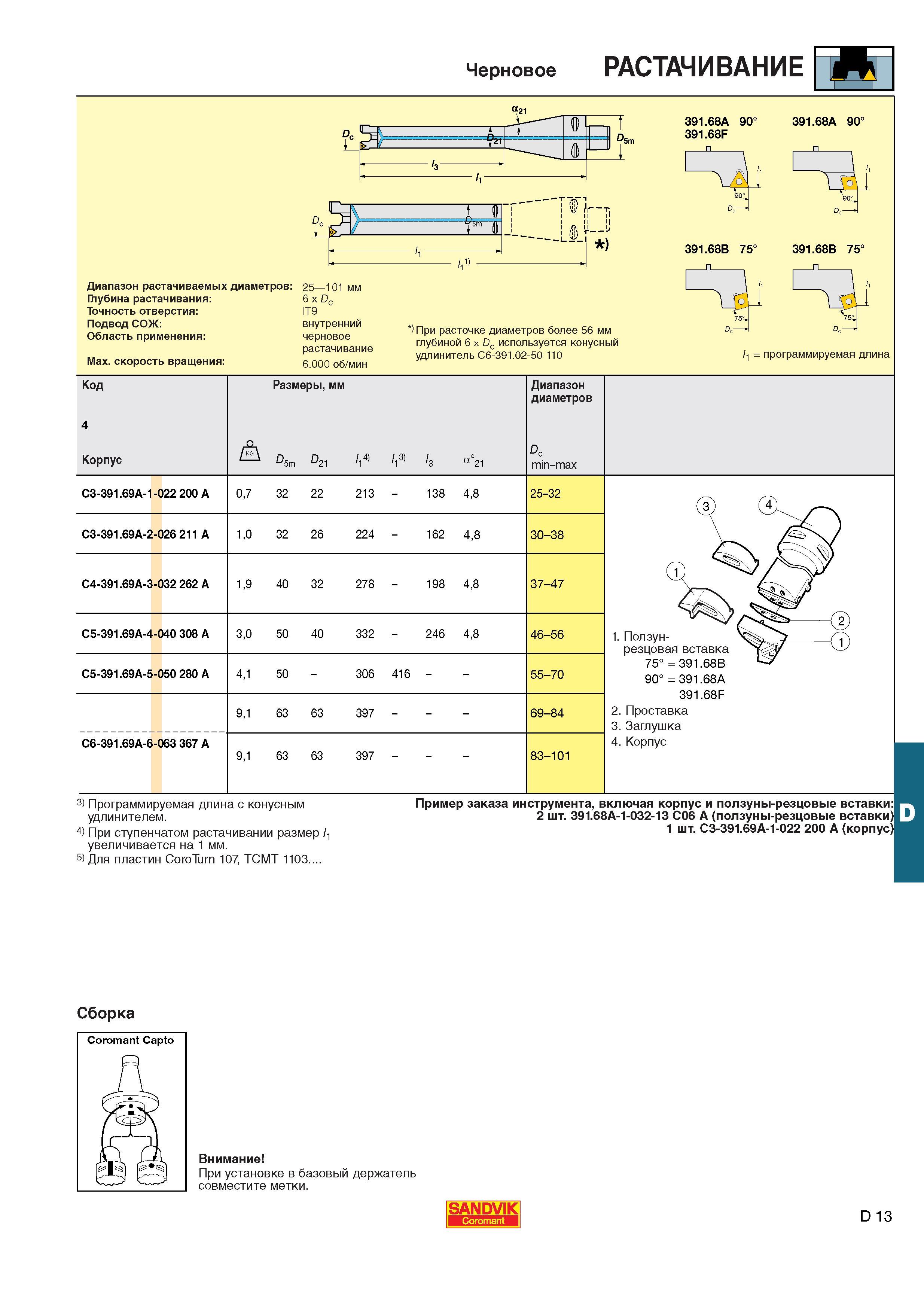 473  Каталог SANDVIK COROMANT 2001 Вращающиеся инструменты для фрезерования сверления растачивания Инструментальная оснастка для станков Стр. D13
