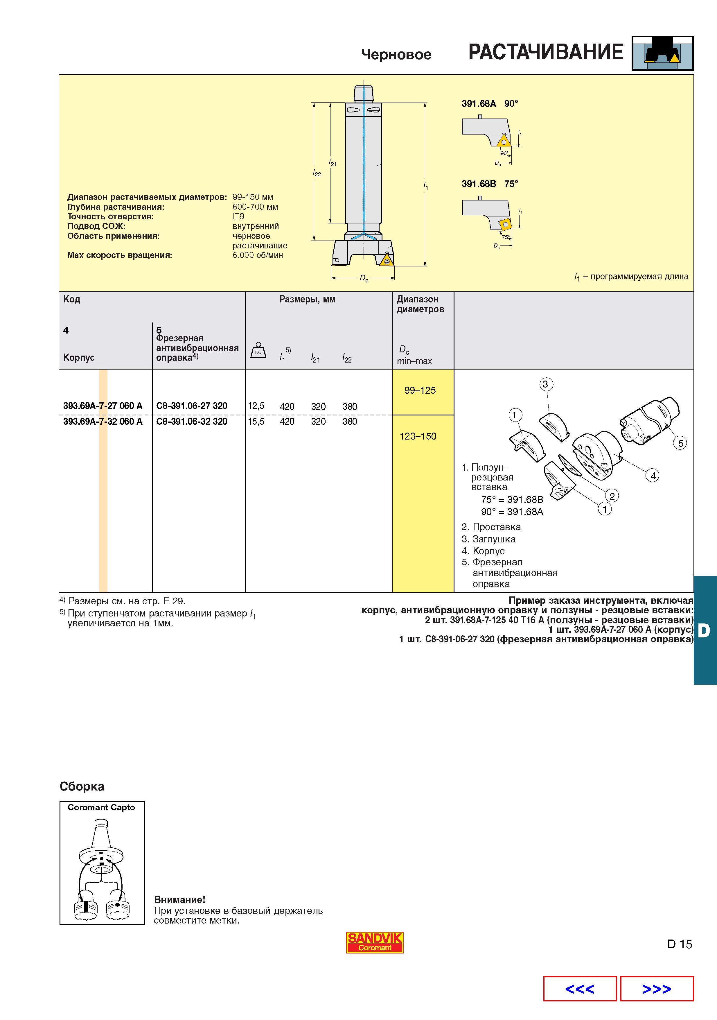 475  Каталог SANDVIK COROMANT 2001 Вращающиеся инструменты для фрезерования сверления растачивания Инструментальная оснастка для станков Стр. D15