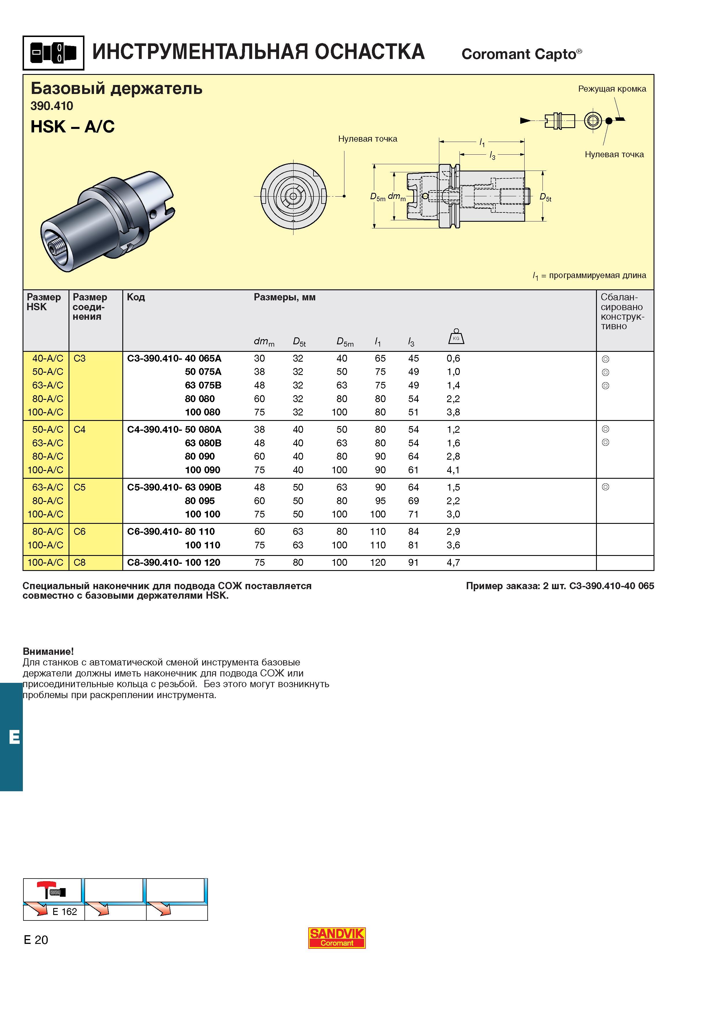 561  Каталог SANDVIK COROMANT 2001 Вращающиеся инструменты для фрезерования сверления растачивания Инструментальная оснастка для станков Стр. E20