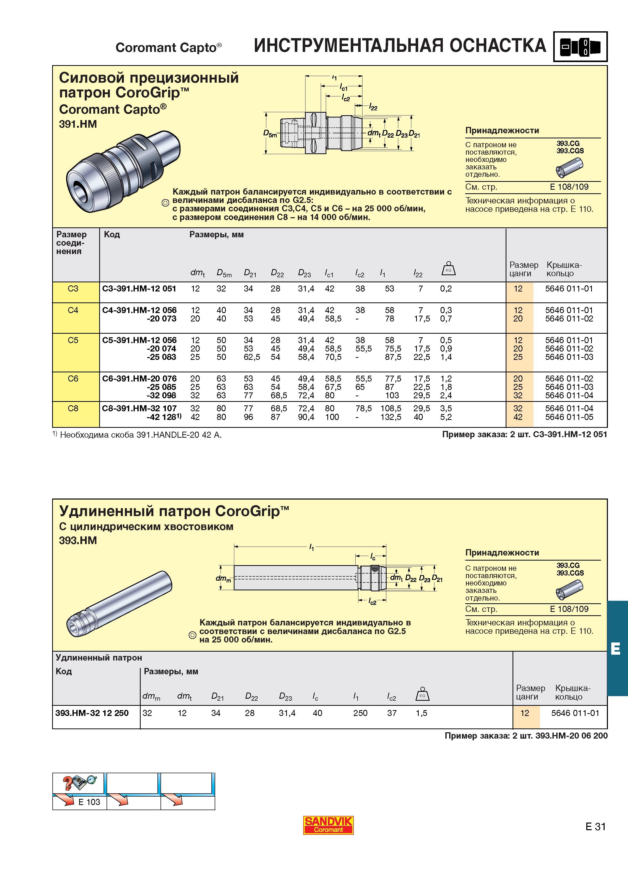 572  Каталог SANDVIK COROMANT 2001 Вращающиеся инструменты для фрезерования сверления растачивания Инструментальная оснастка для станков Стр. E31