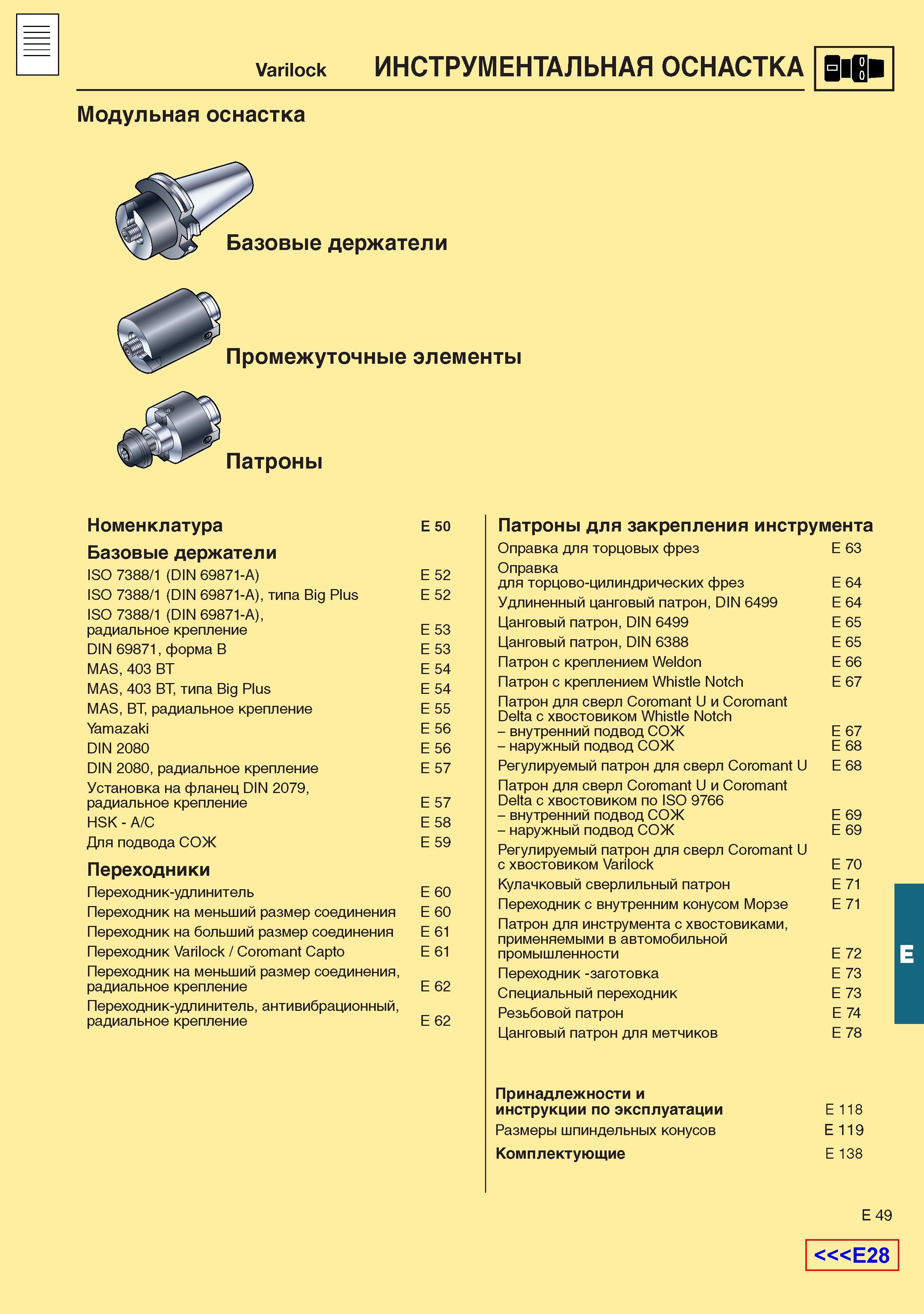 590 Модульная шпиндельная оснастка Sandvik Varilock tooling Номенклатура вспомогательного инструмента для металлорежущих станков Базовые держатели П Каталог SANDVIK COROMANT 2001 Вращающиеся инструменты для фрезерования сверления растачивания Инструментальная оснастка для станков Стр. E49