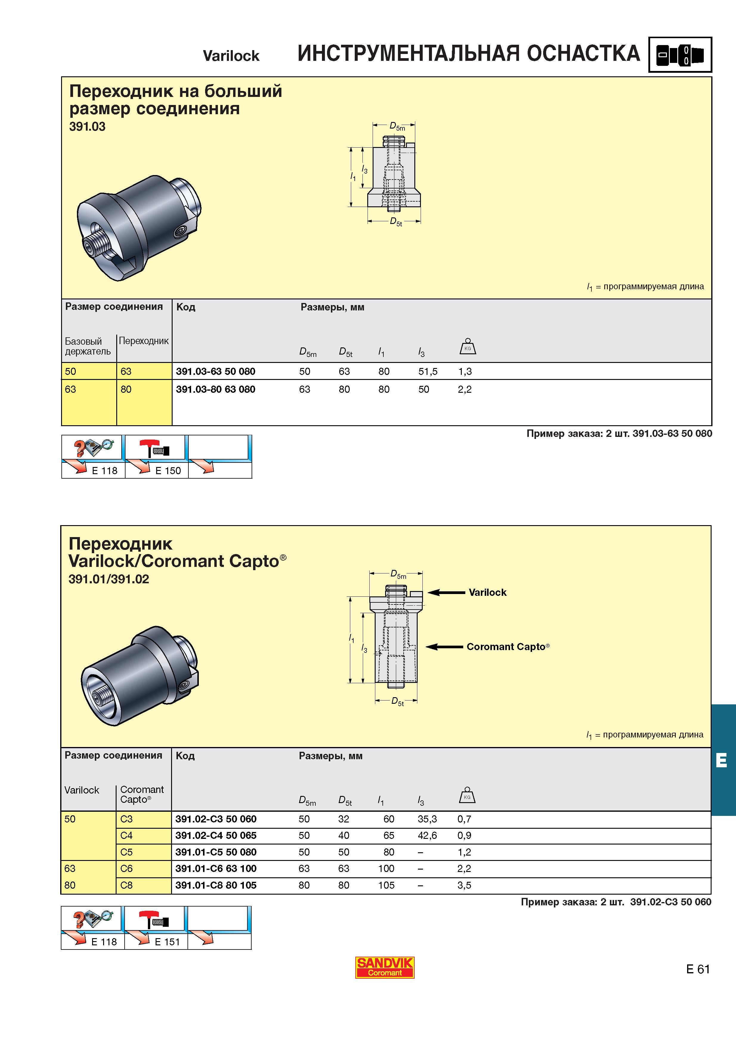602  Каталог SANDVIK COROMANT 2001 Вращающиеся инструменты для фрезерования сверления растачивания Инструментальная оснастка для станков Стр. E61