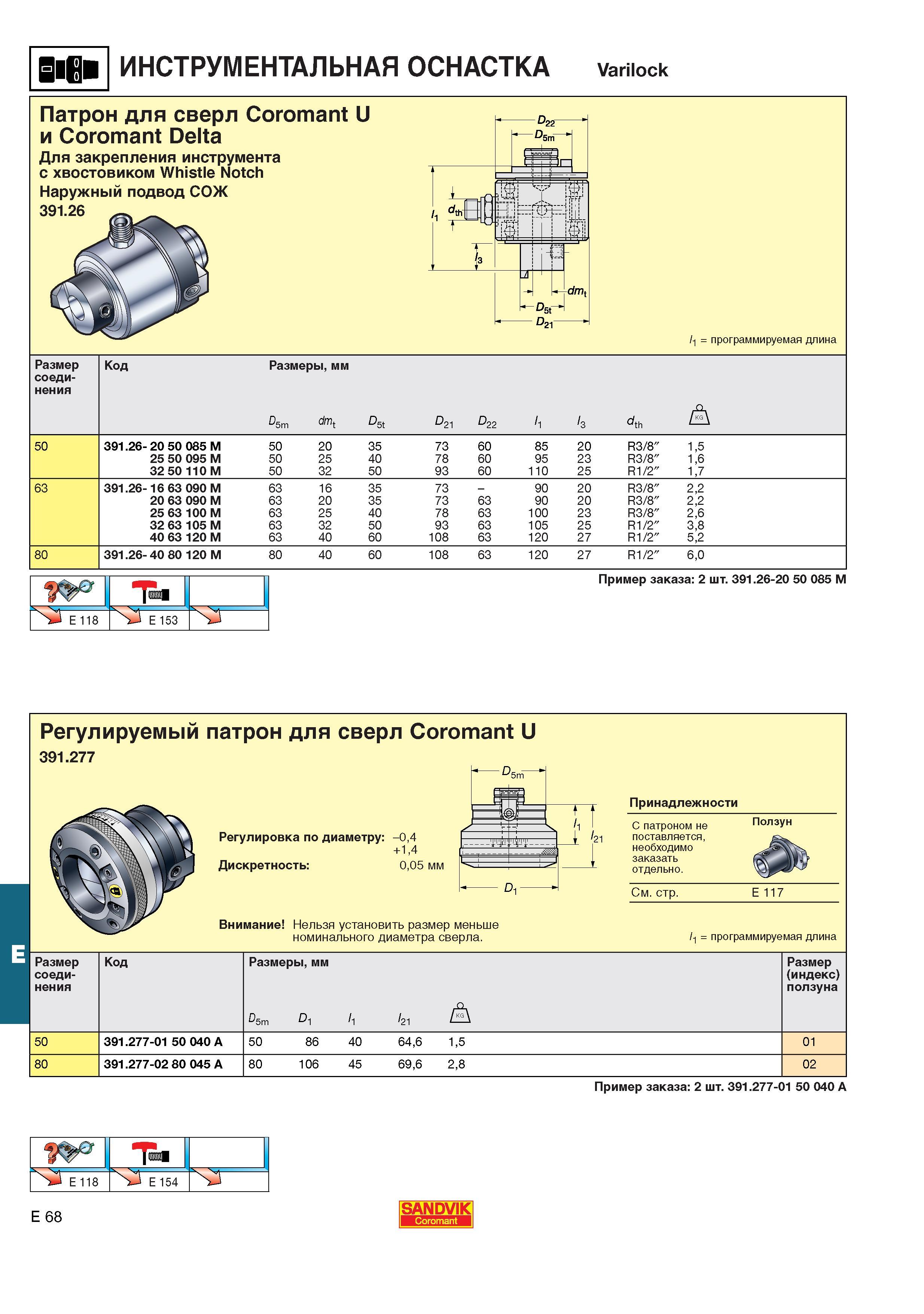 609  Каталог SANDVIK COROMANT 2001 Вращающиеся инструменты для фрезерования сверления растачивания Инструментальная оснастка для станков Стр. E68